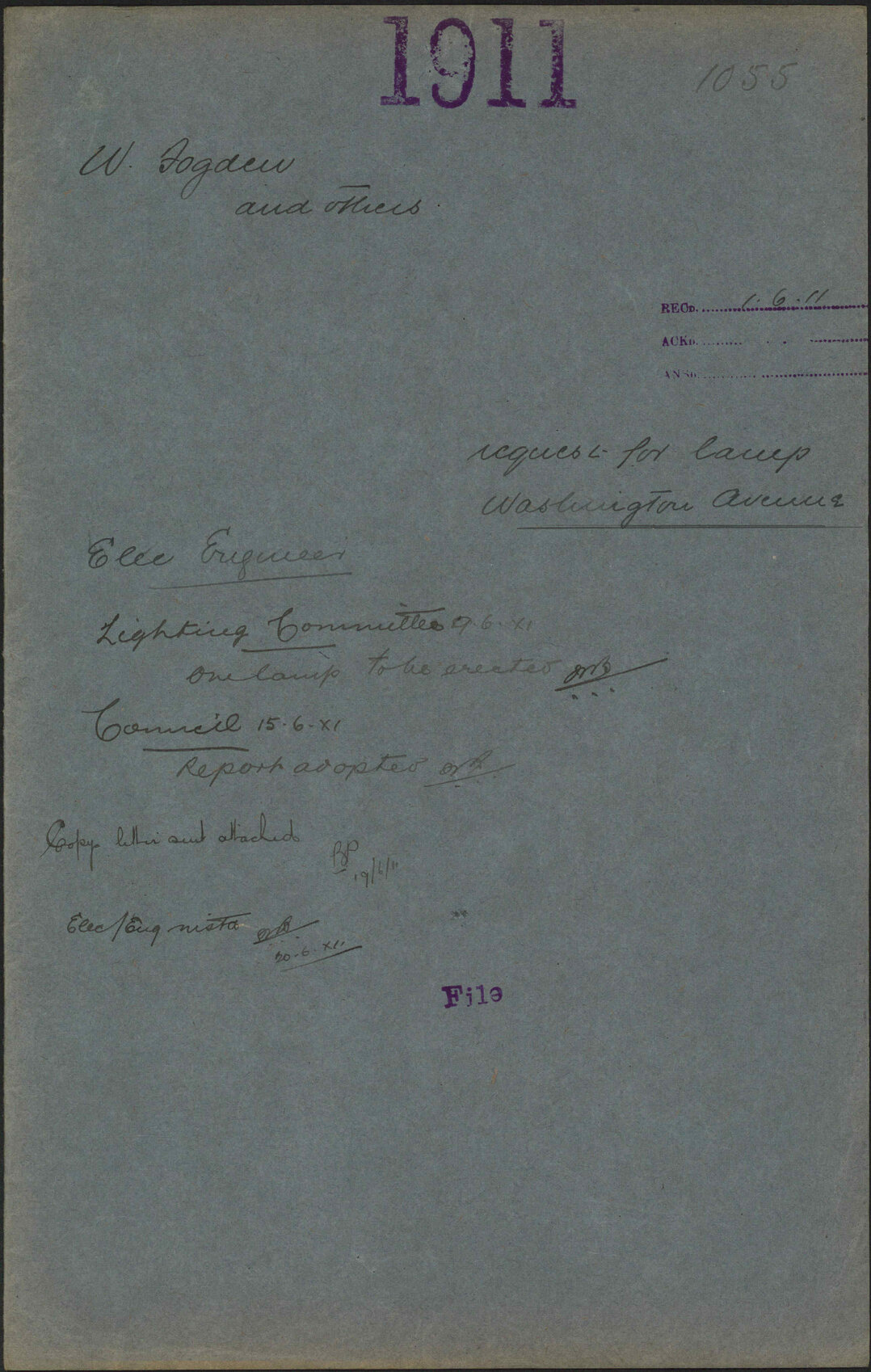 Request for lamp, Washington Avenue - W Fogden and others