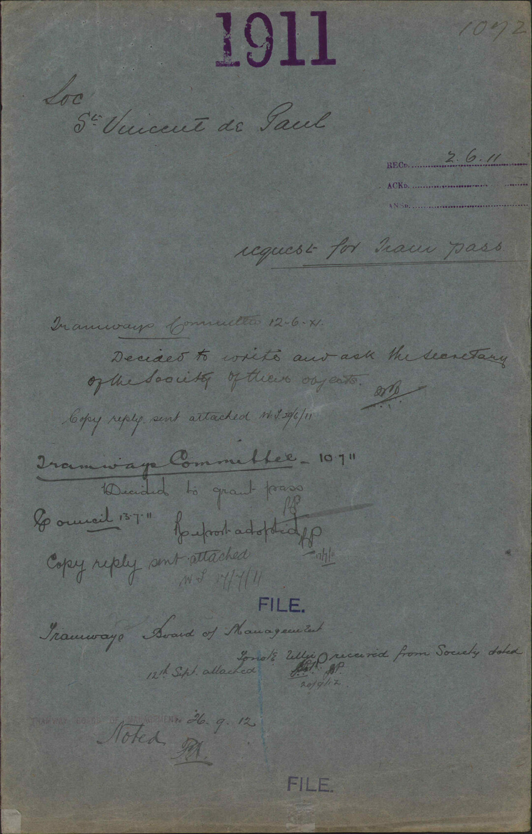 Request for tram pass - St Vincent de Paul Society