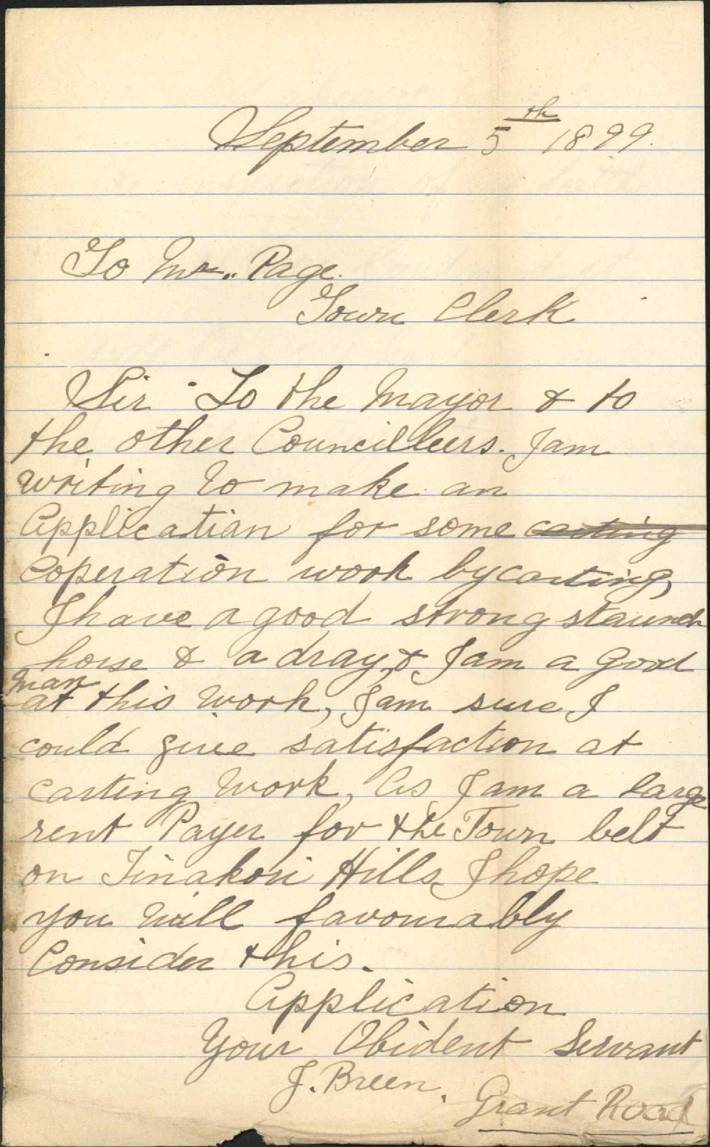 Asking for cartage work - John Breen