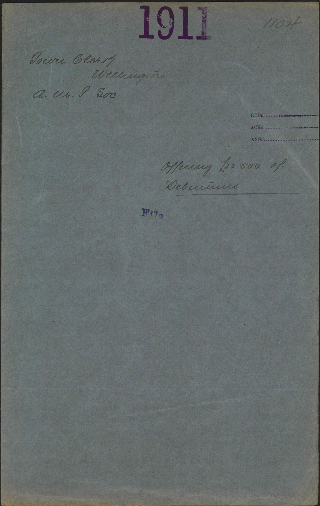 Offering &pound;22,500 of debentures - Town Clerk, Wellington; AMP Society