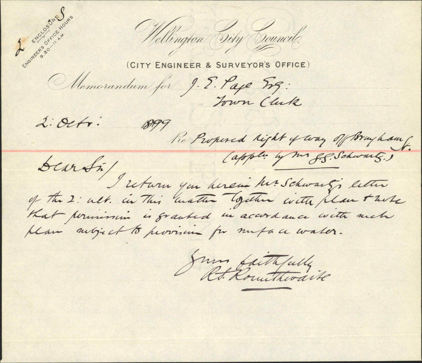 Asking leave to build at Acre 338, Brougham Street - G G Schwartz