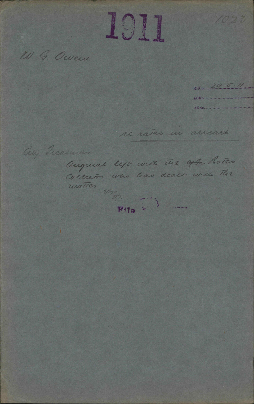Re rates in arrears - W G Owen