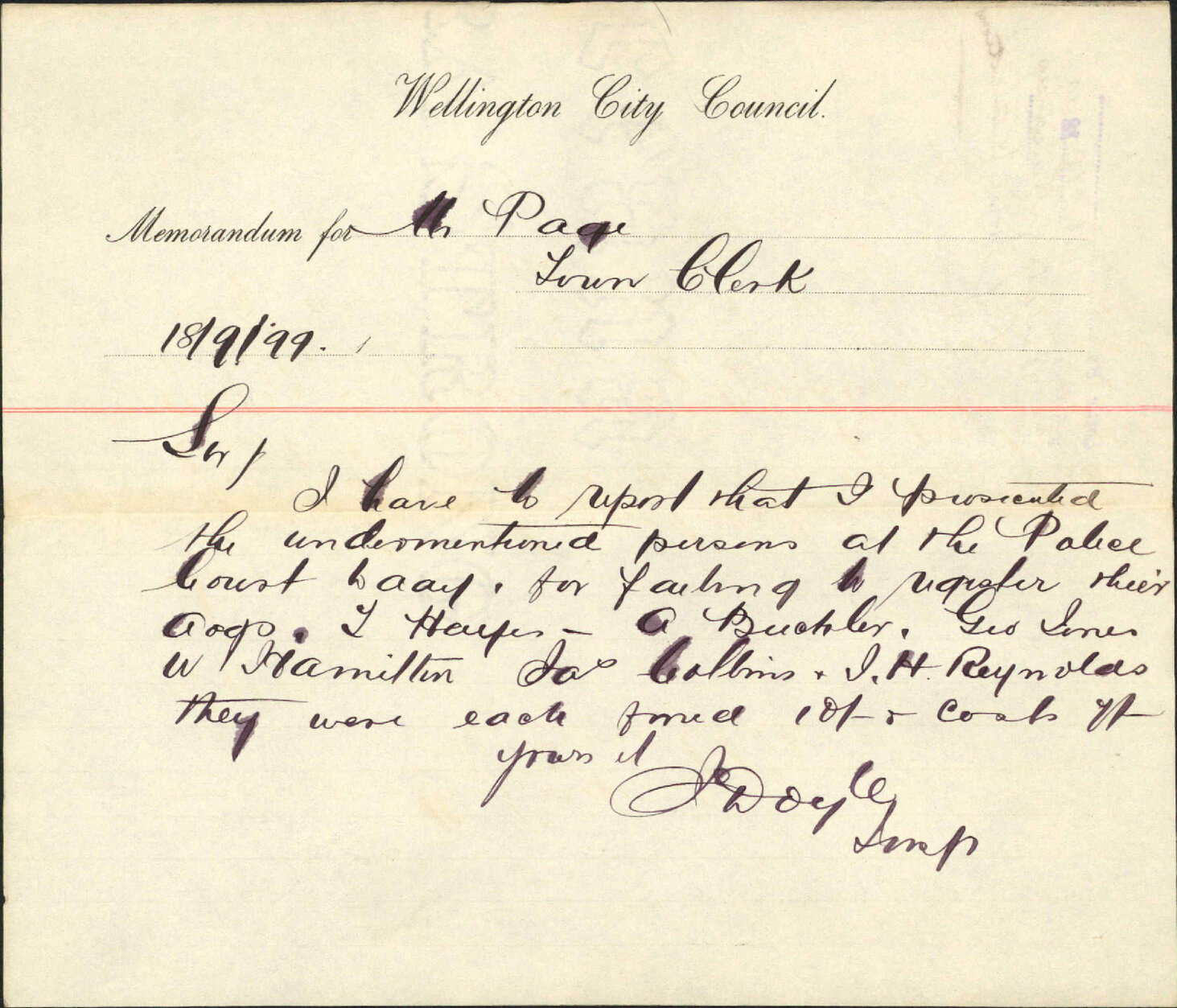 Report regarding prosecutions - Inspector of Nuisances