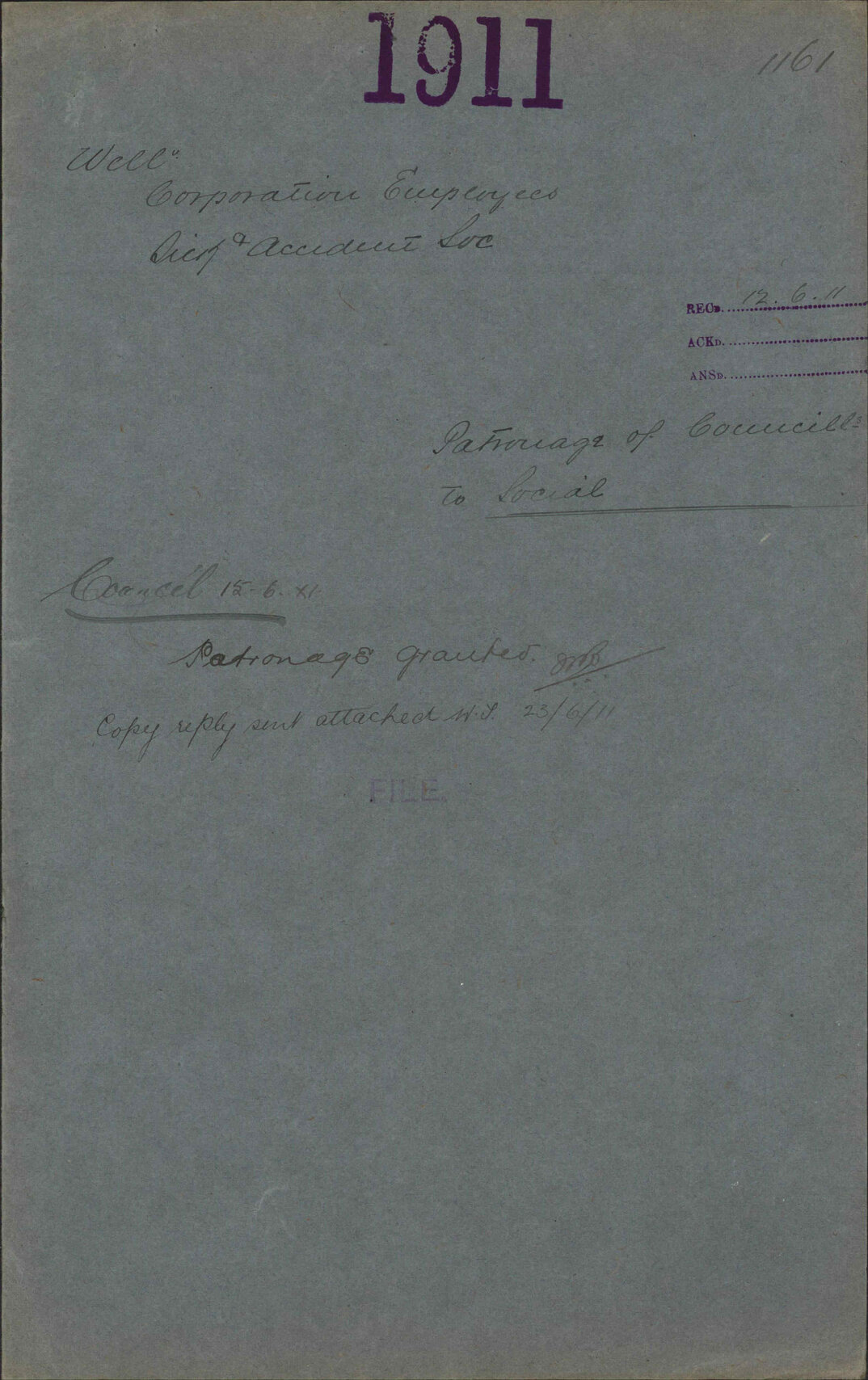 Patronage of Councillors to Social - Wellington Corporation Employees Sick and Accident Society