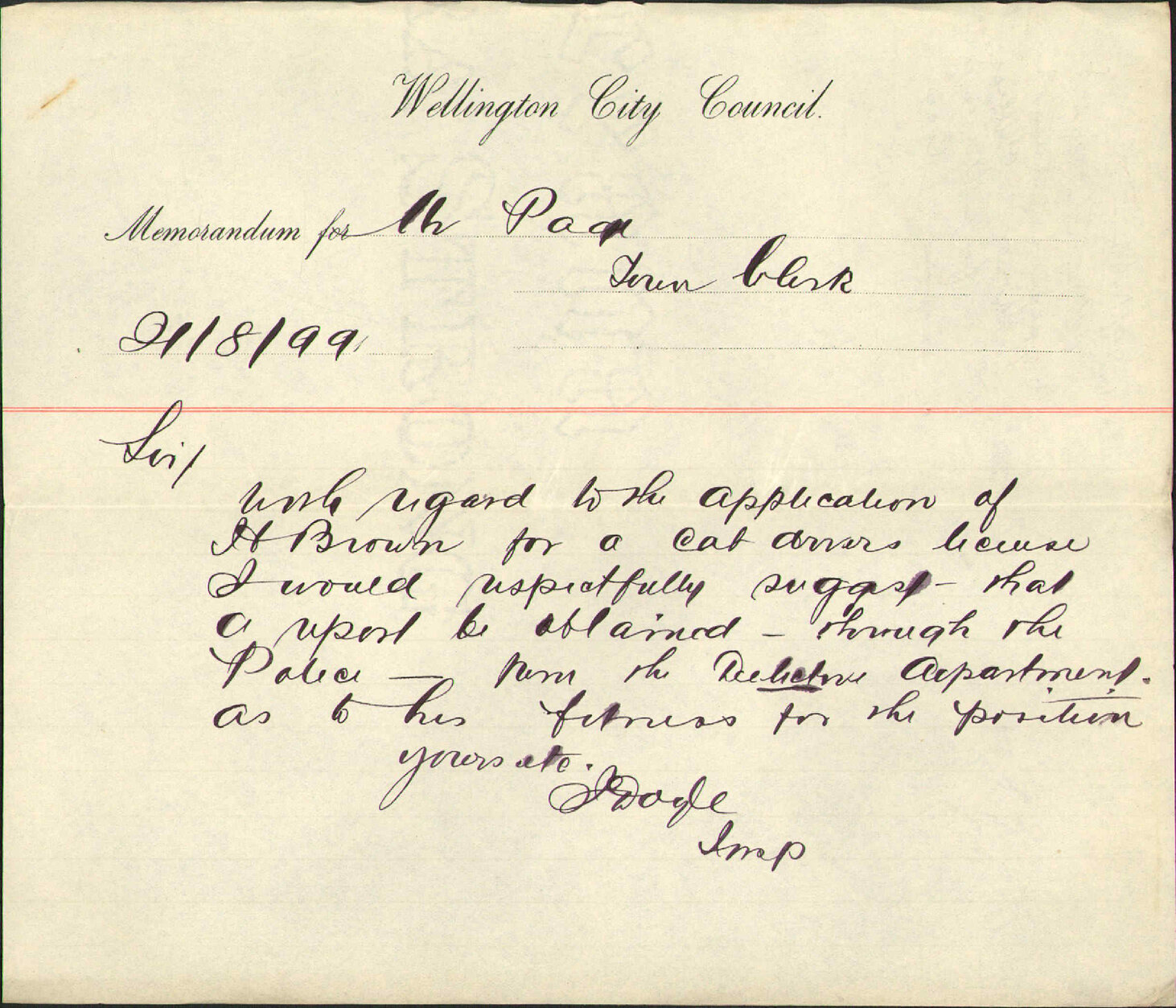 Driver's license for H Brown - Inspector of Vehicles