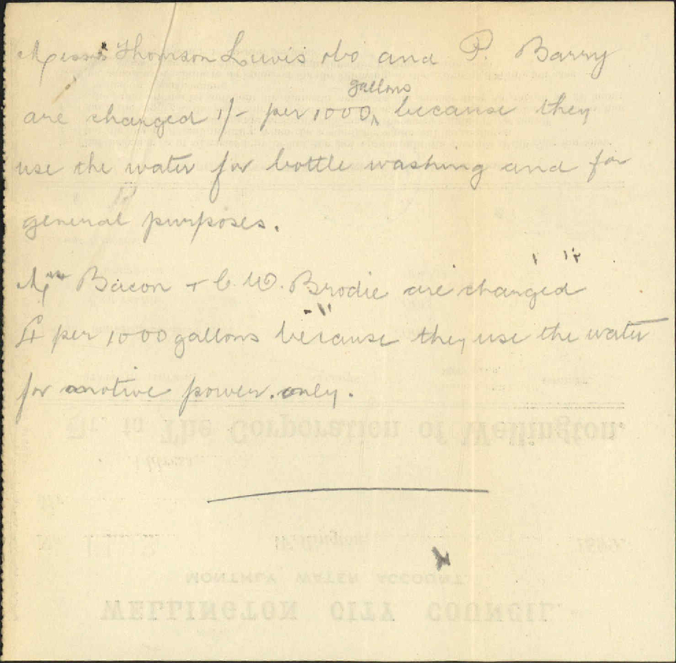 Charge for their water supply - Thomson, Lewis &amp; Co
