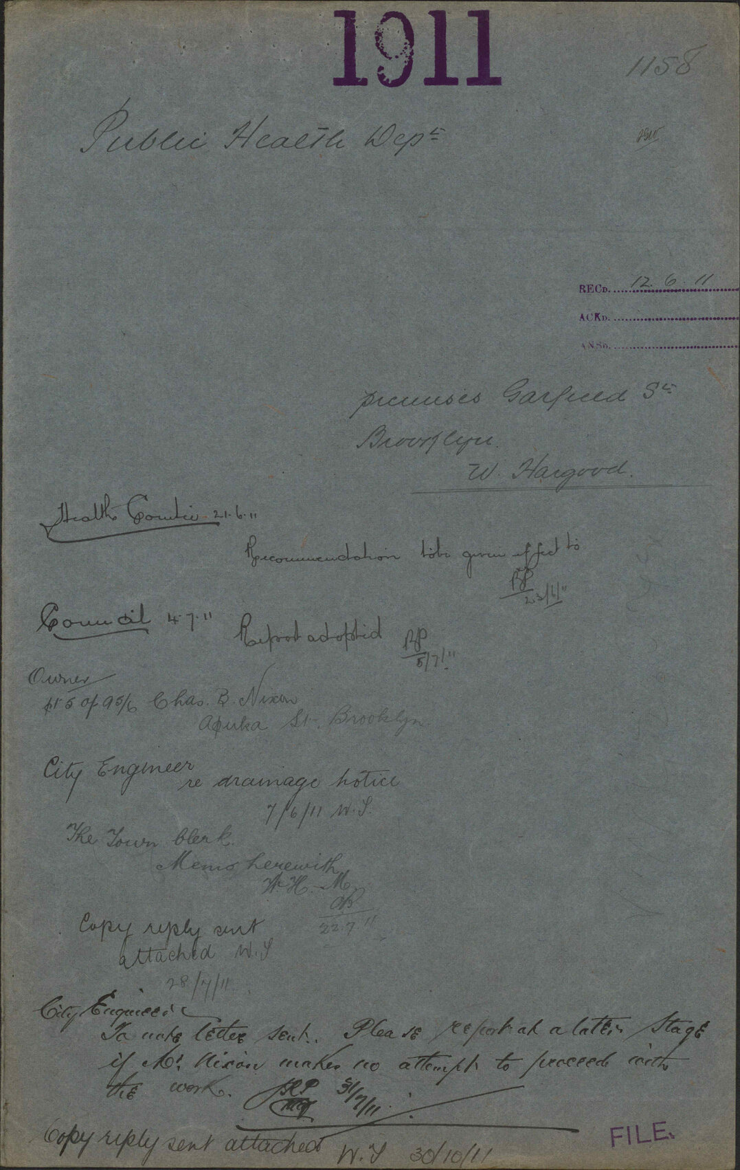 Premises, Garfield Street, Brooklyn, W Hargood - Public Health Department