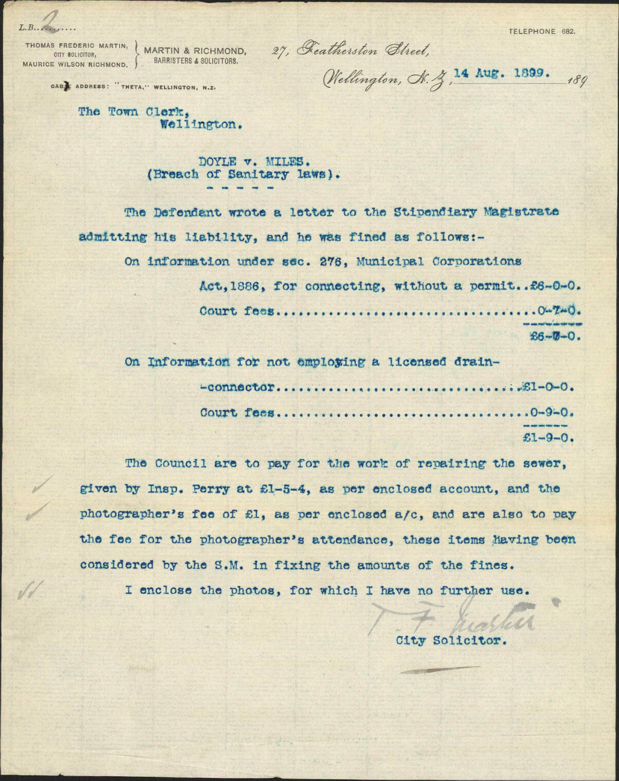 Report regarding case against J E Miles