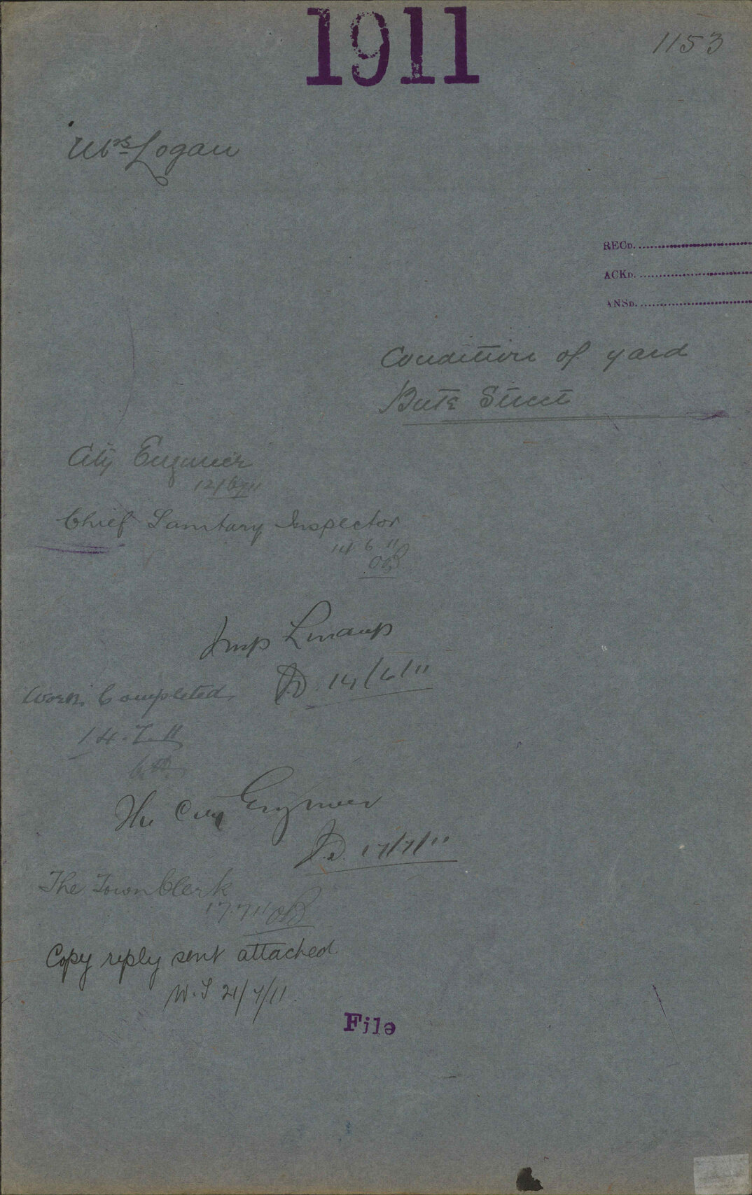 Condition of yard, Bute Street - Mrs Logan