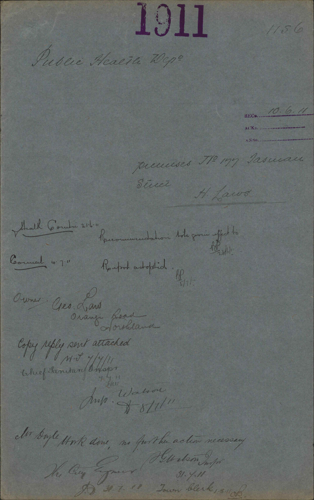 Premises, 177 Tasman Street, H Laws - Public Health Department