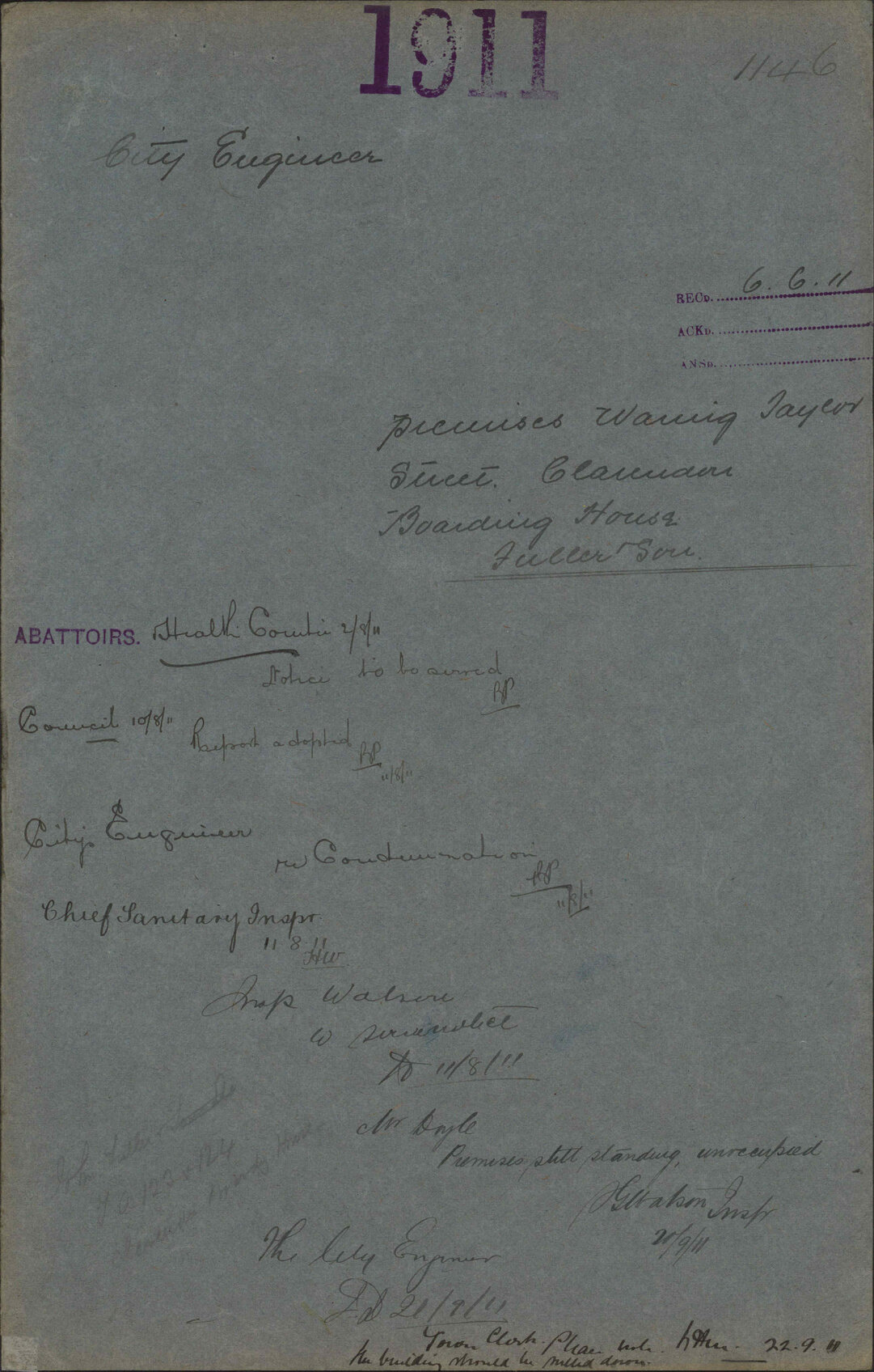 Premises, Waring Taylor Street, Clarendon Boarding House, Fuller and Son - City Engineer