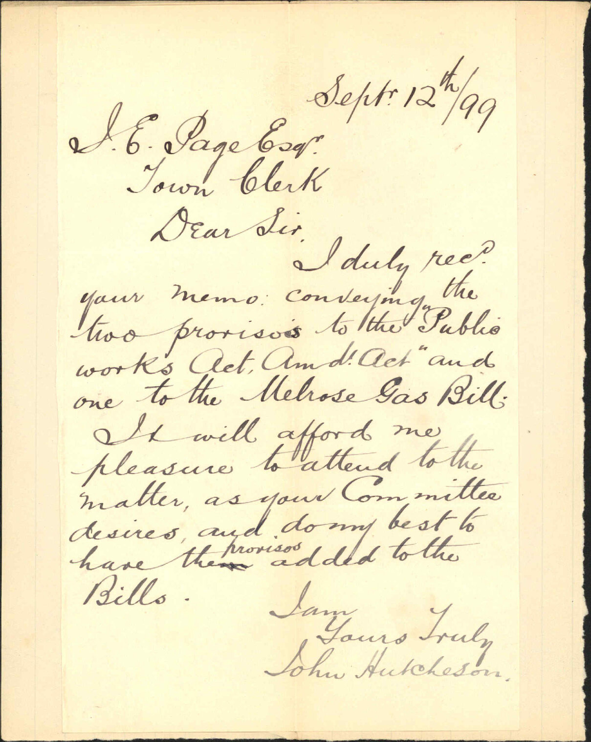 Amendment to Bills before Parliament - J Hutcheson