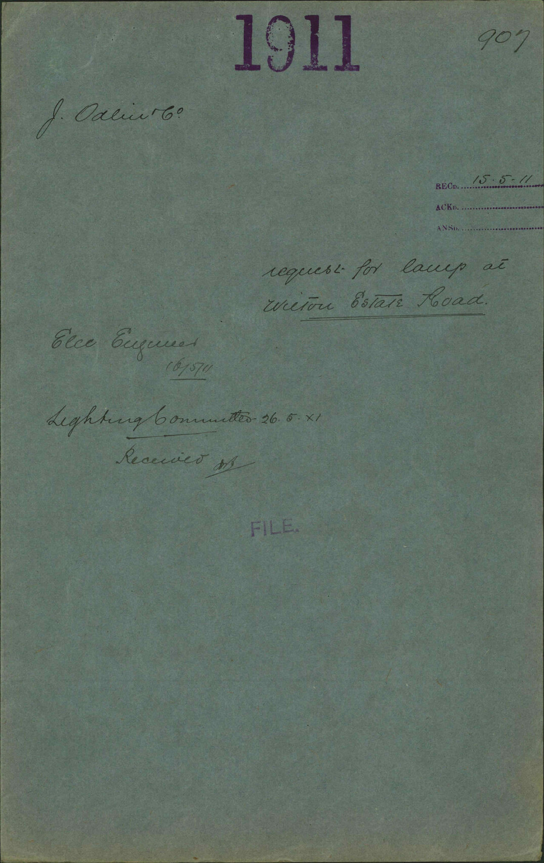 Request for lamp at Wilton Estate Road - J Odlin and Co