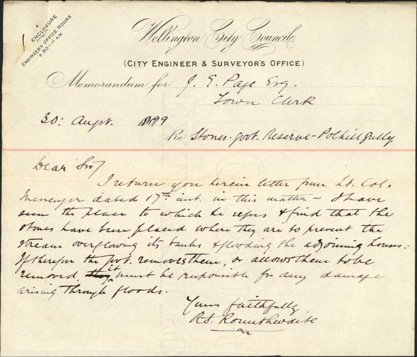 Removal of stones from Government Reserve at Polhill Gully - Defence Depot