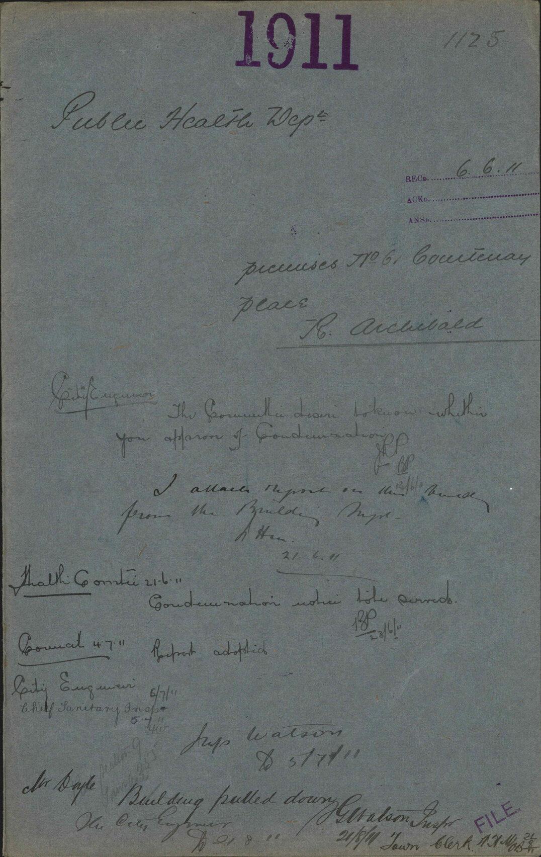 Premises, 61 Courtenay Place, R Archibald - Public Health Department
