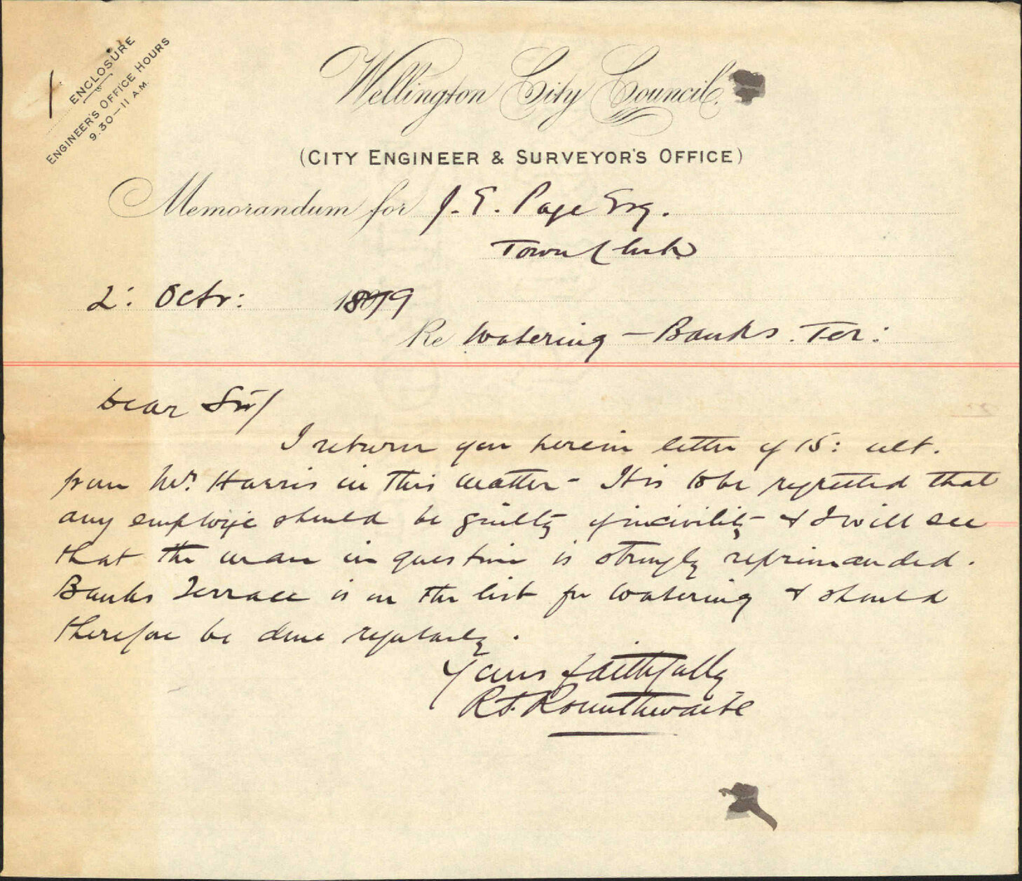 Asking for water cart at Banks Terrace - G F Harris