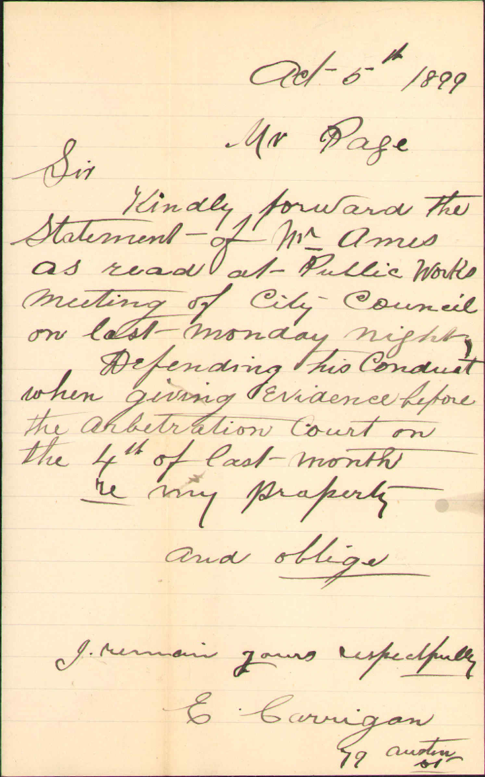 Further re valuation of his property, Ghuznee Street - E Carrington
