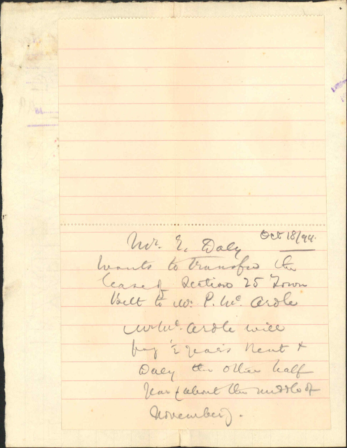 His lease of Town Belt - E Daly
