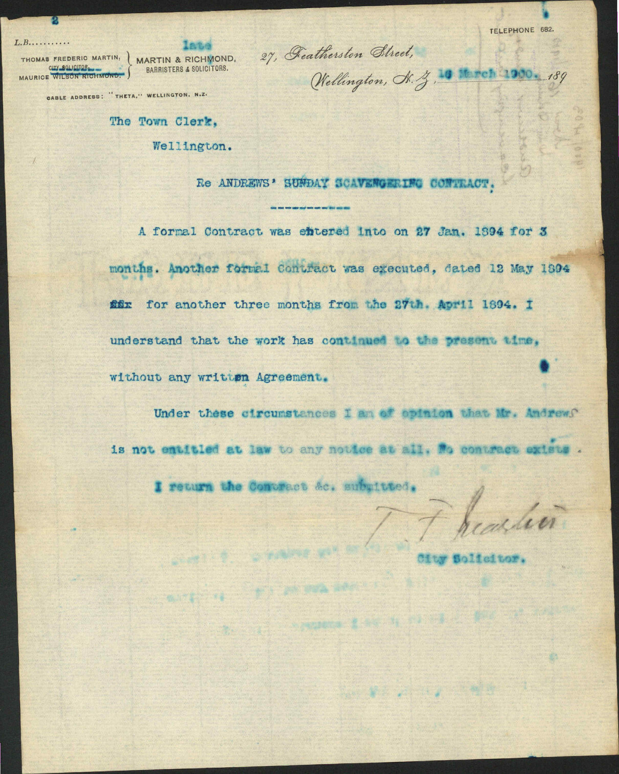 Andrews' Sunday scavenging contract - City Solicitor