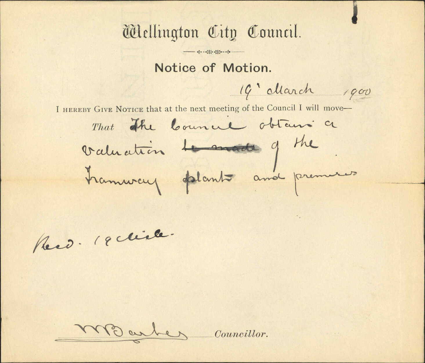 Notice of motion regarding tramways - Councillor Barber