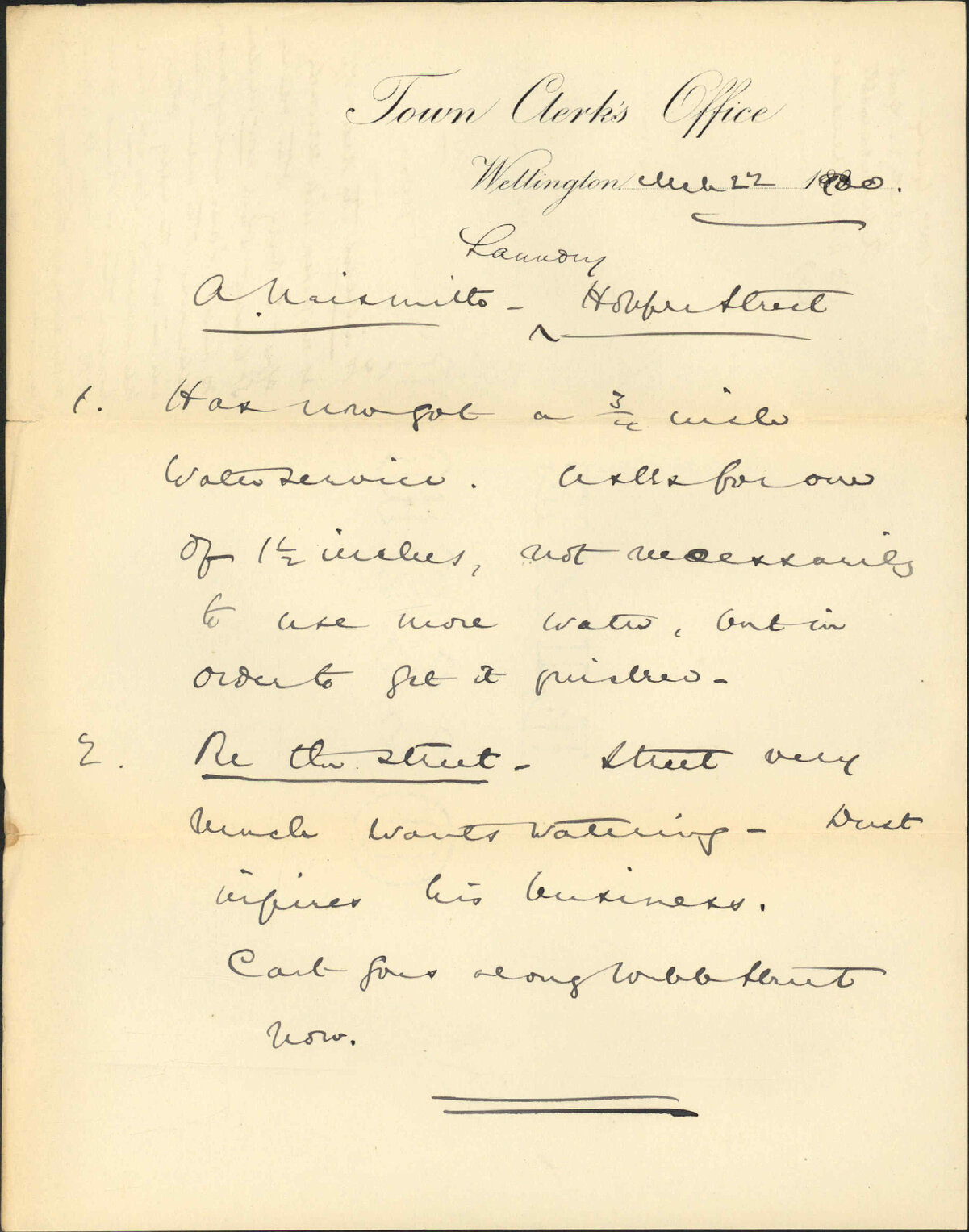 (1) Water service; (2) Watering - A Naismith