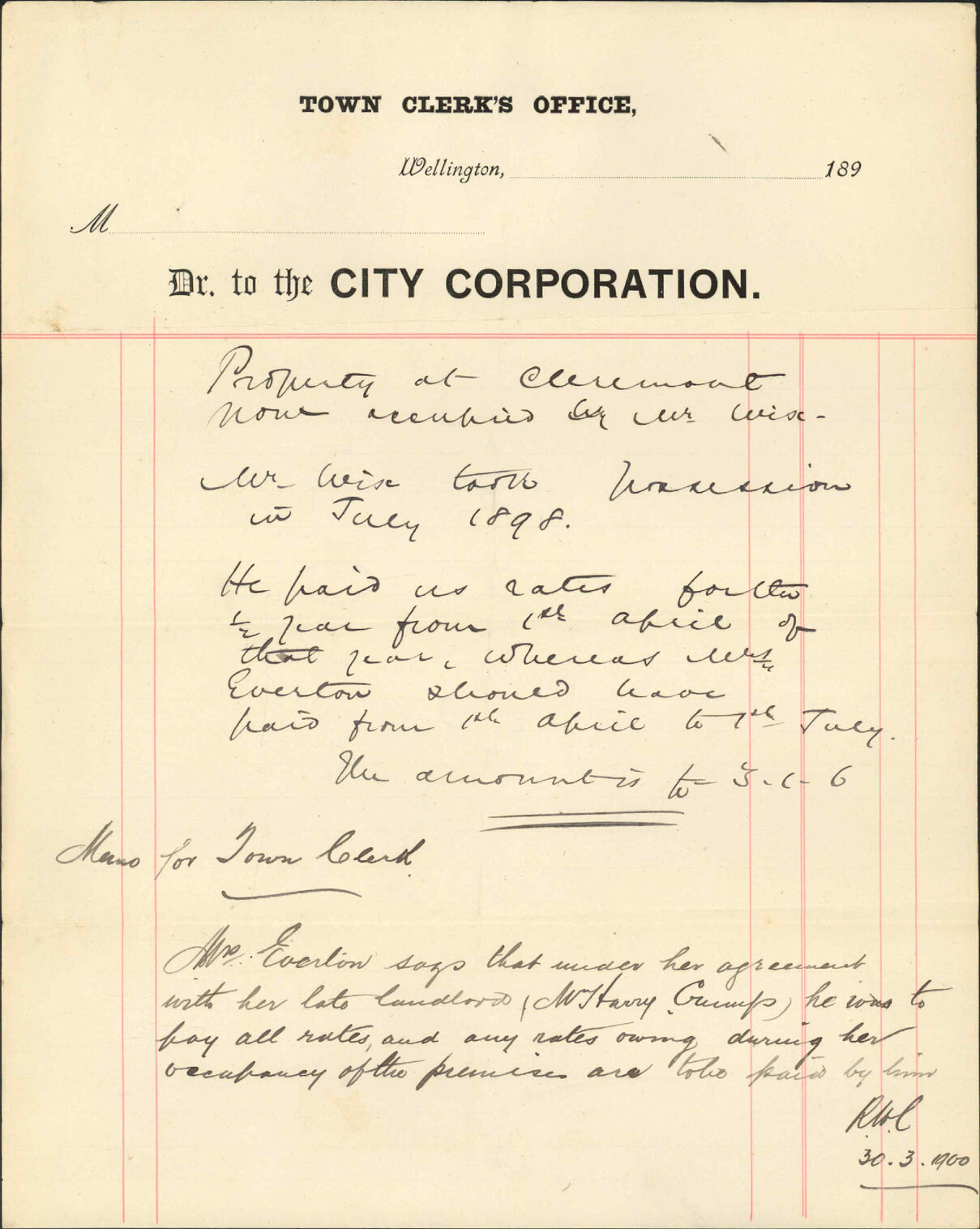 His account for rates - A McKellar Wix
