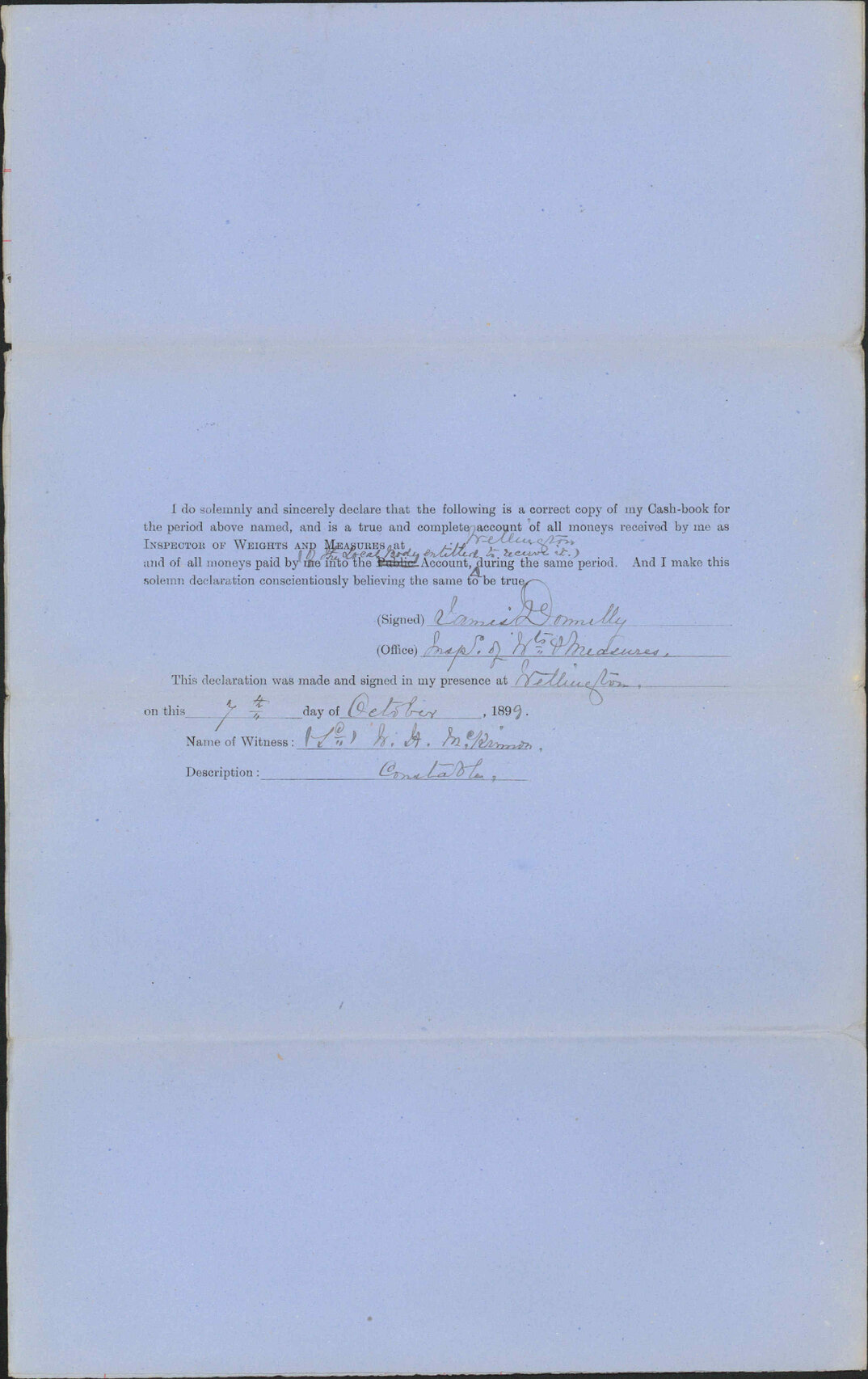 Return of account collected - Inspector of Weights &amp; Measures