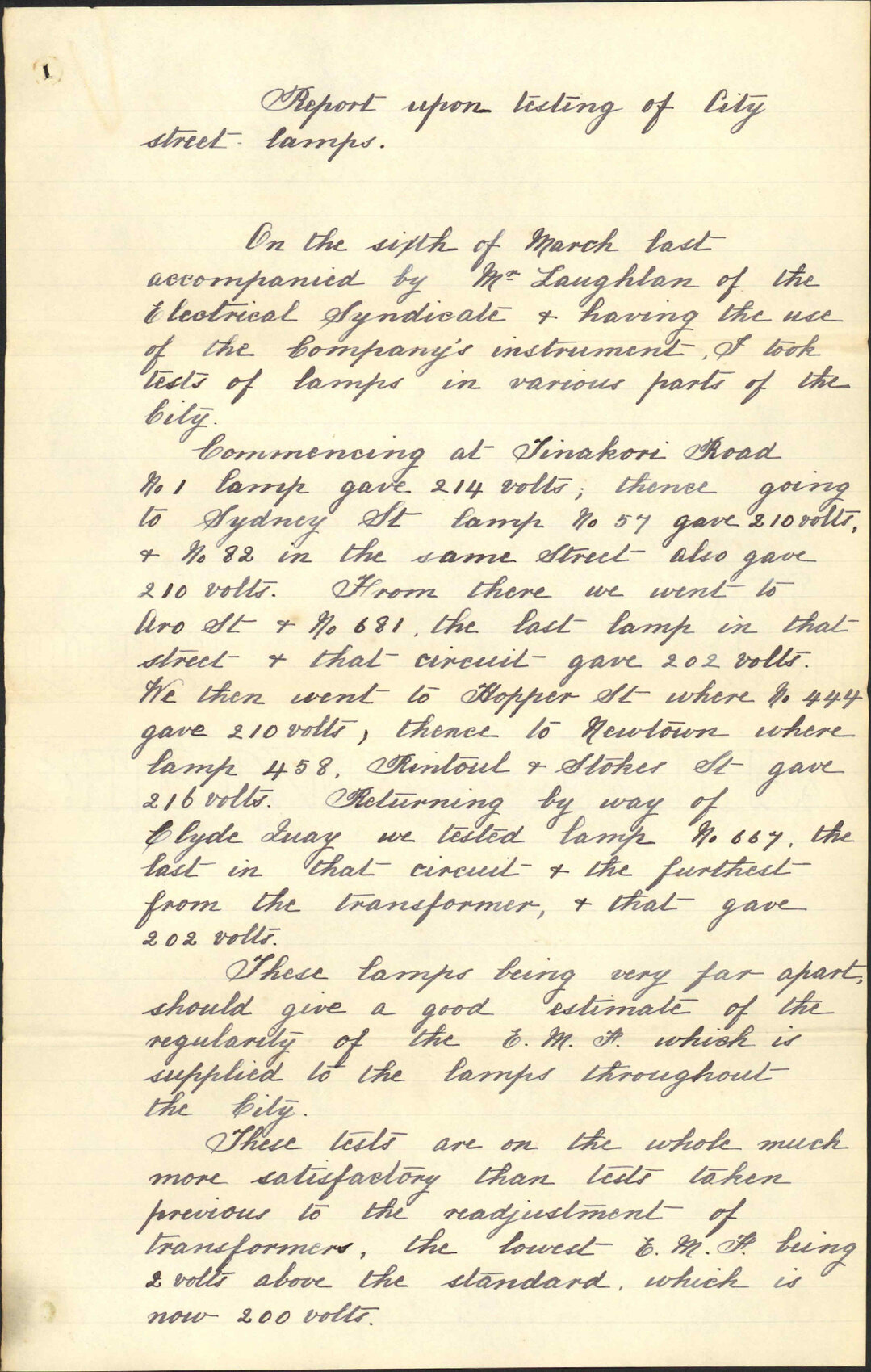 Report regarding lighting - H S Cederholm