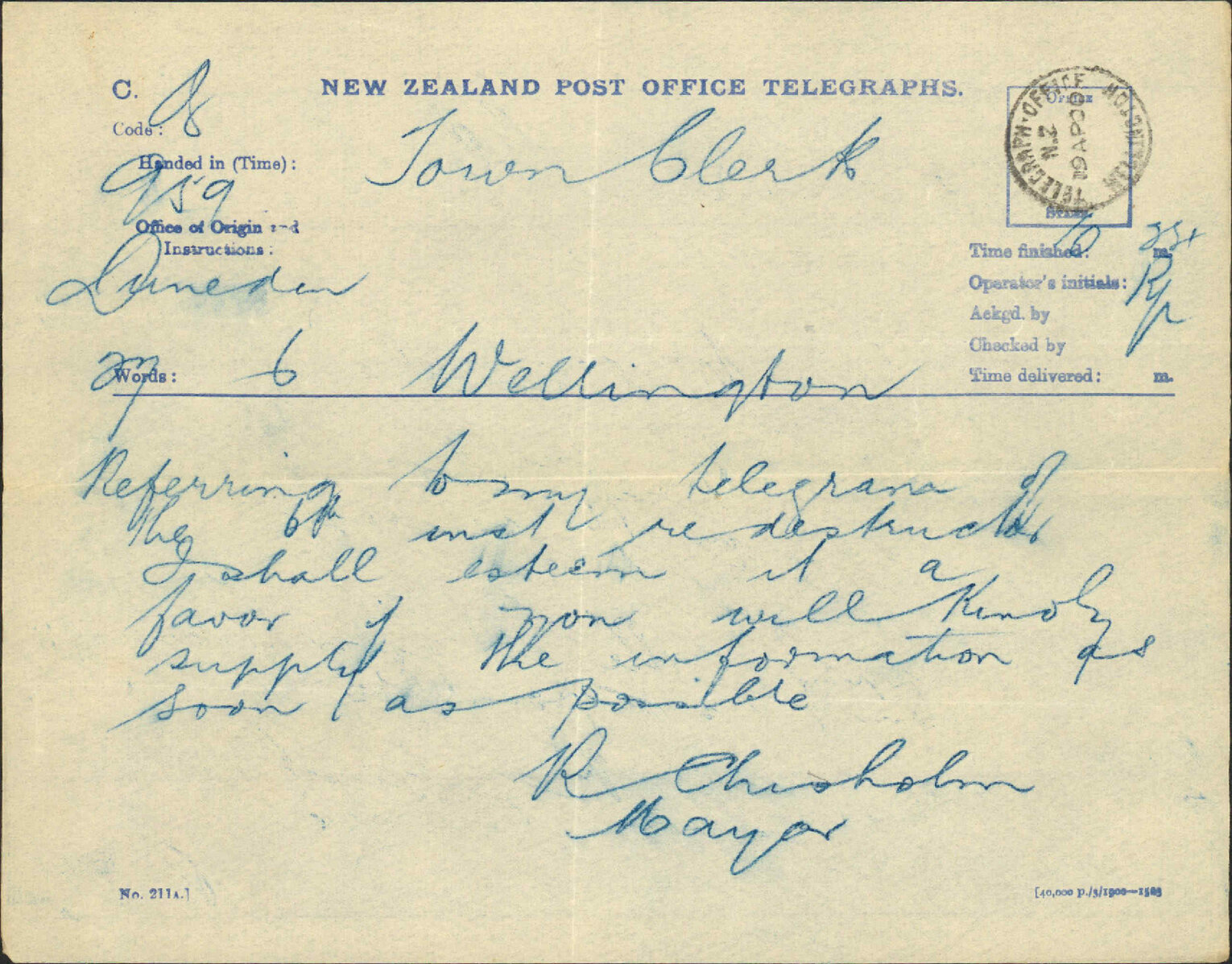 Asking information regarding Destructor - the Mayor, Dunedin