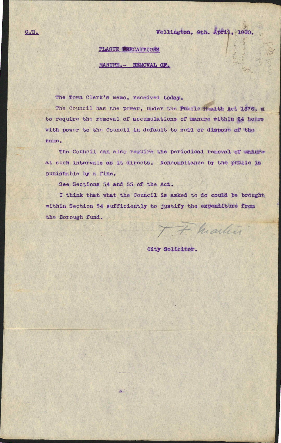Removal of manure - City Solicitor