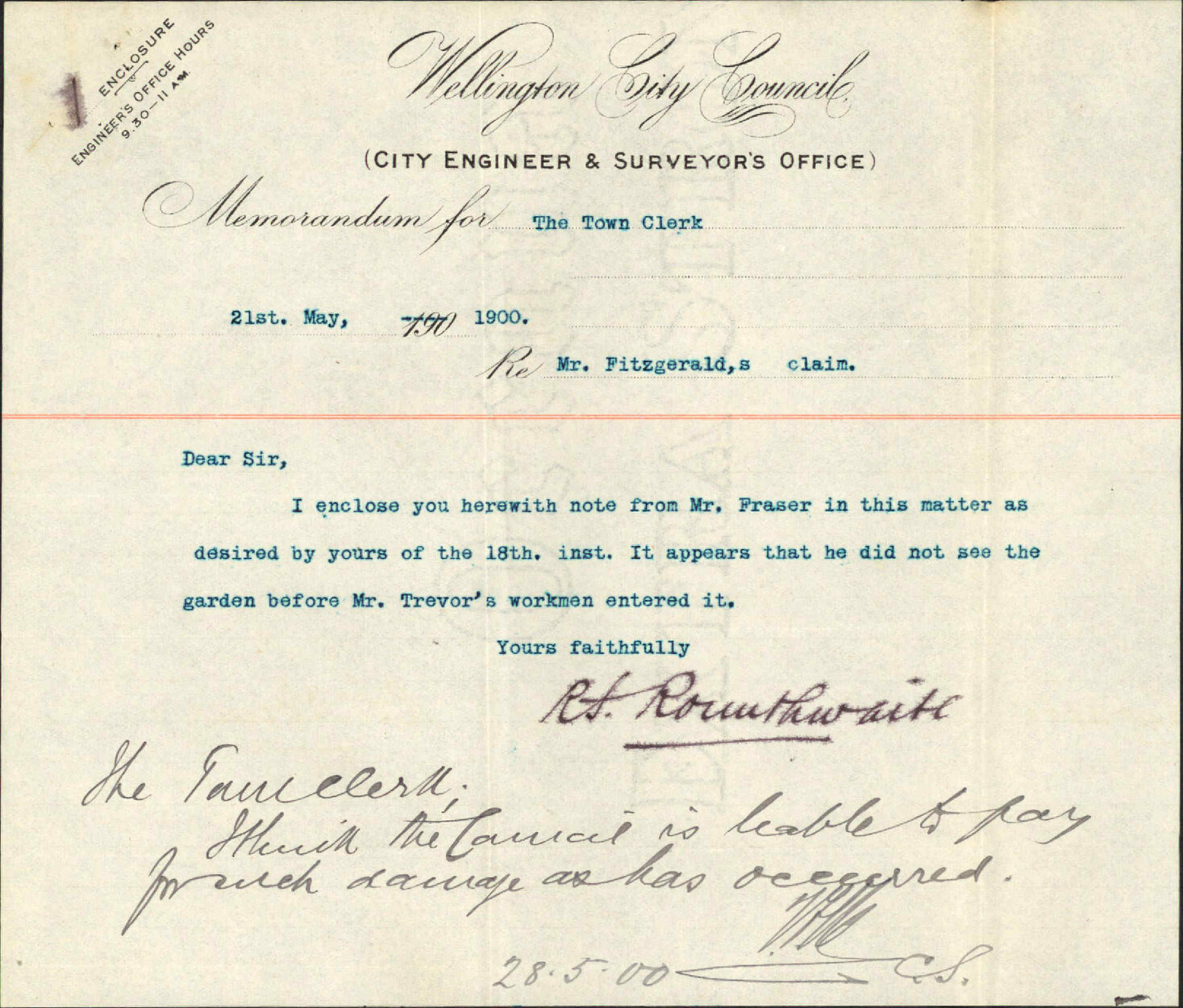Further regarding damage to his garden - W C Fitzgerald