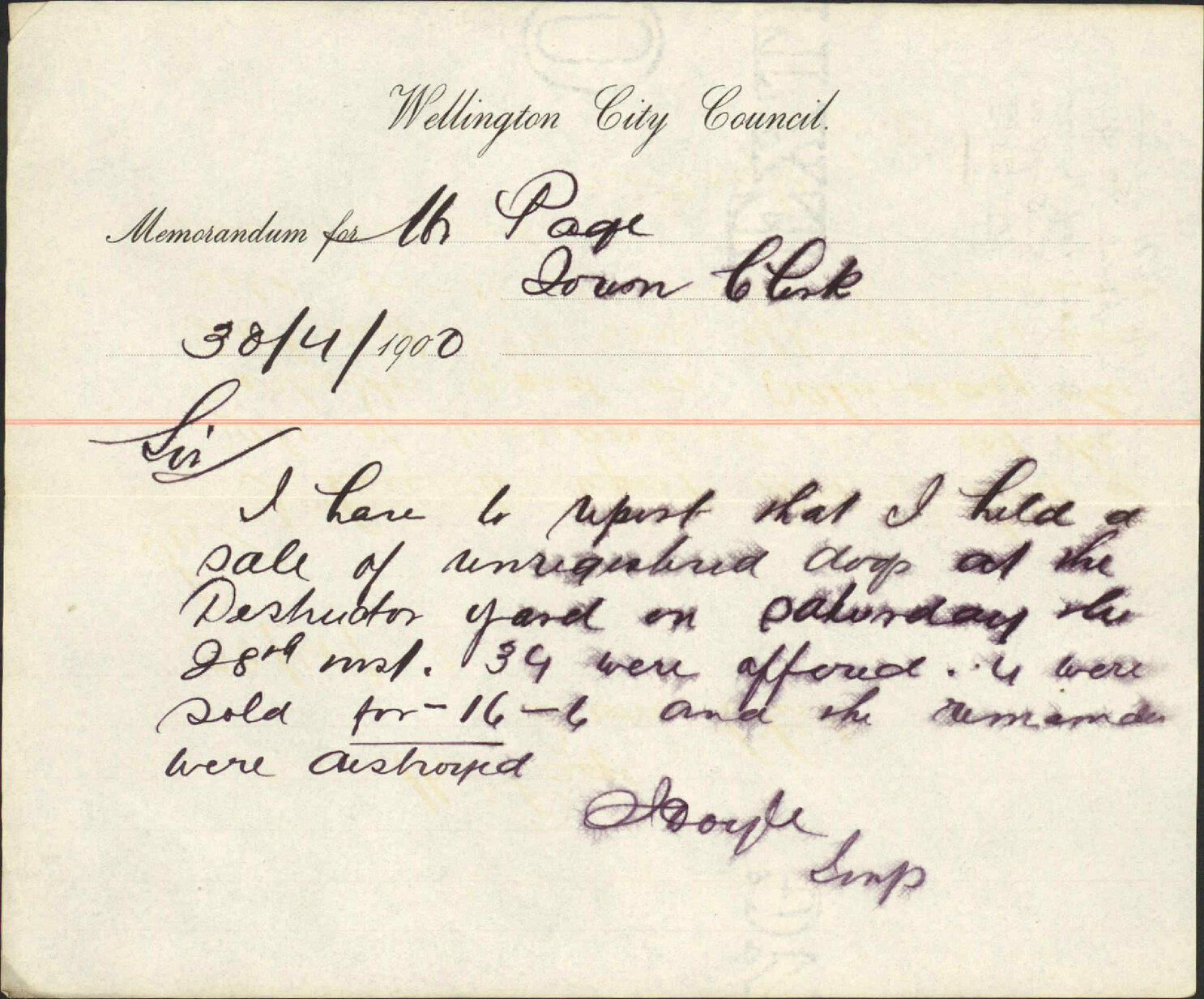 Sale of dogs on the 28th - Inspector of Nuisances