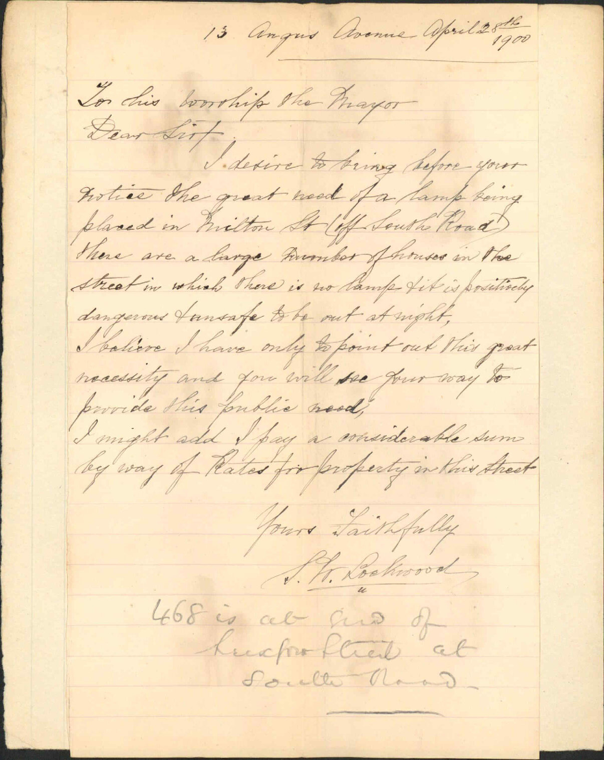 Asking for a lamp in Milton Street - S W Lockwood