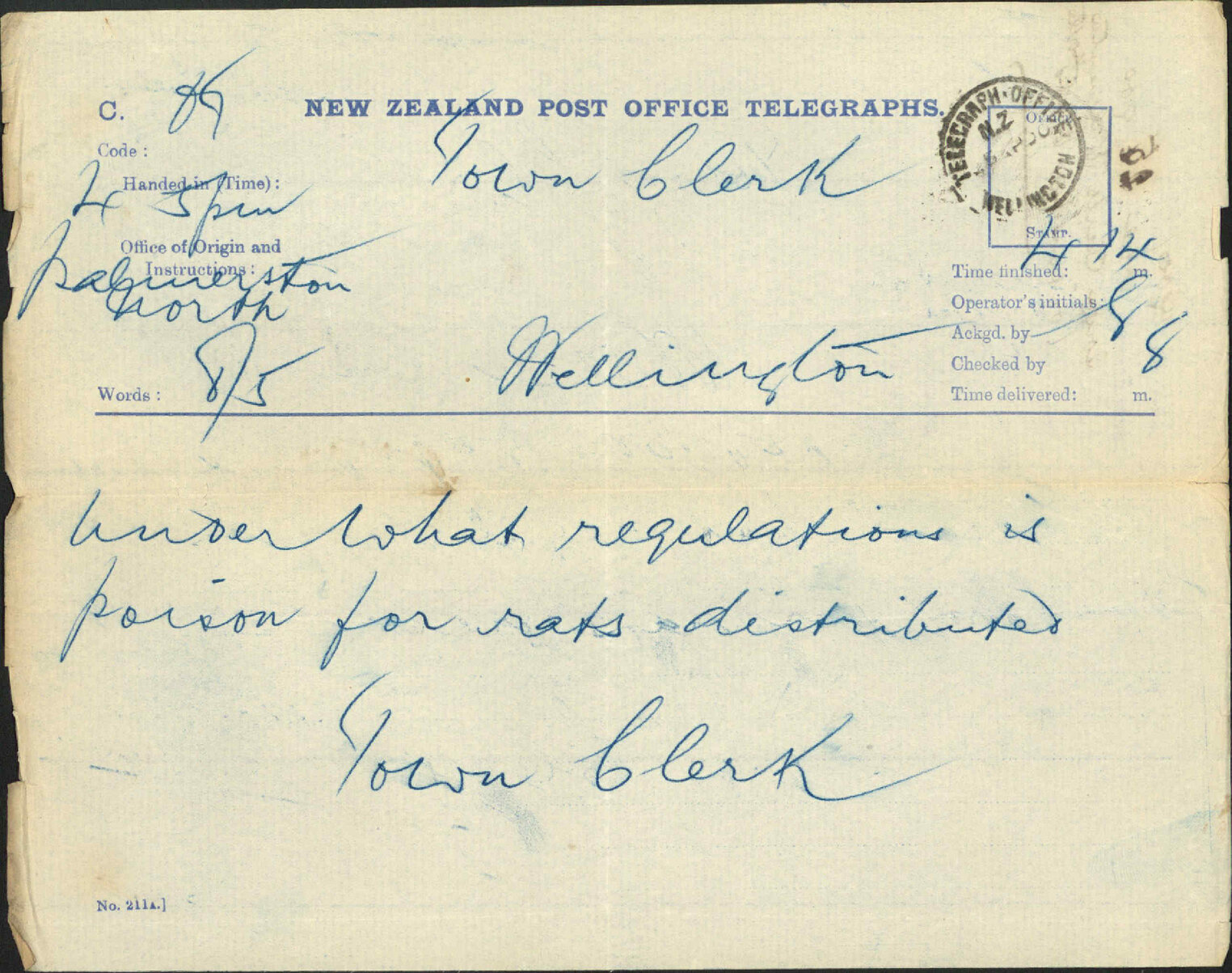 Poison for rats - Town Clerk, Palmerston North