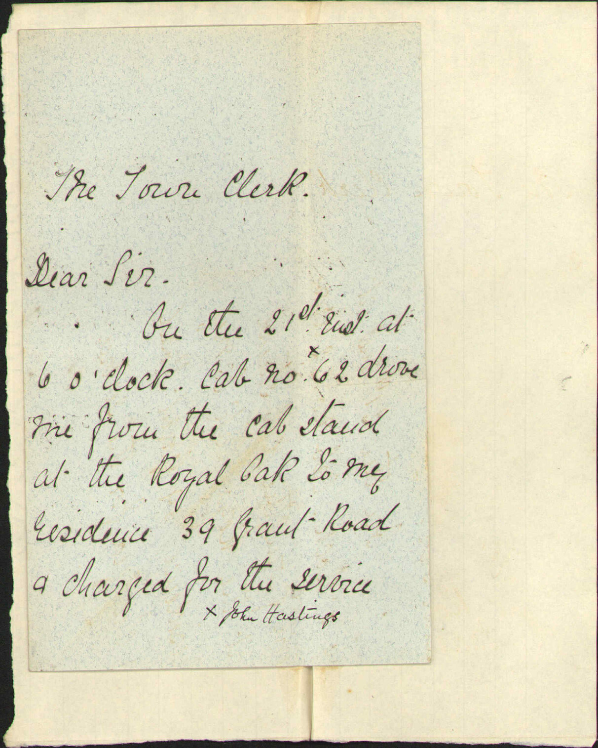 Overcharge by a cab man - Mrs Fitzgerald