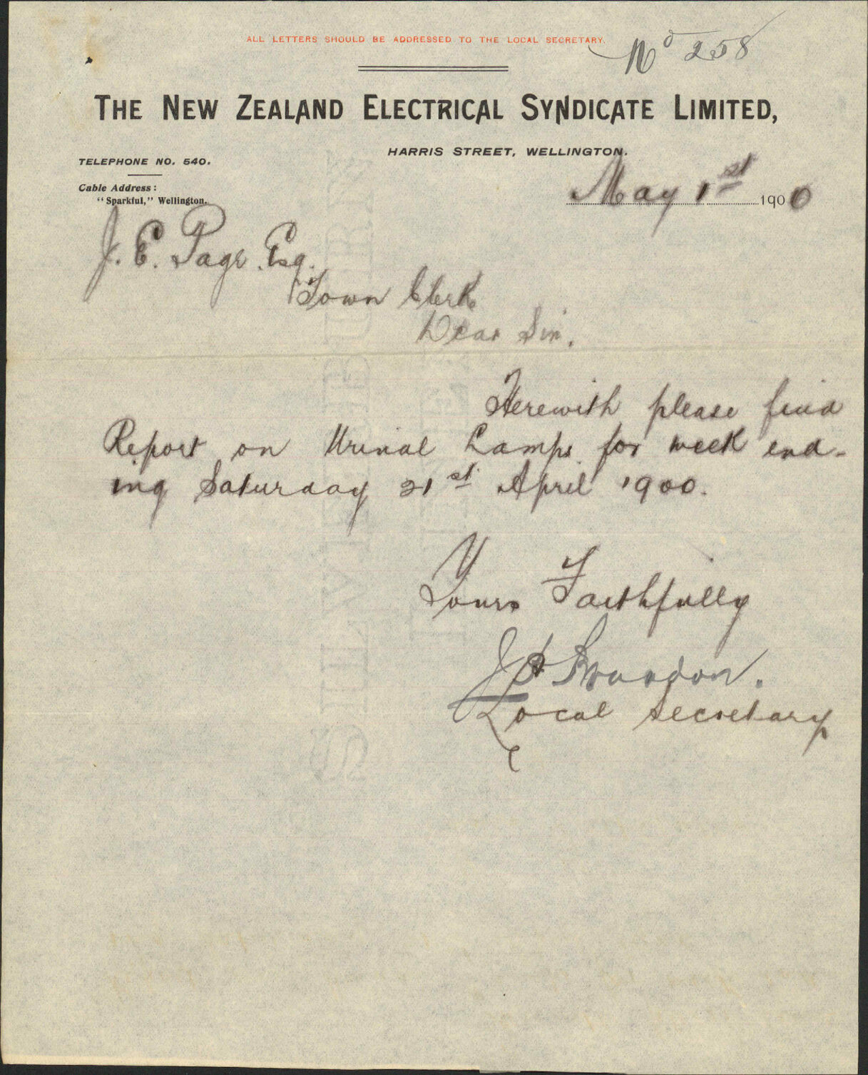 Report regarding urinal lamps - New Zealand Electrical Syndicate