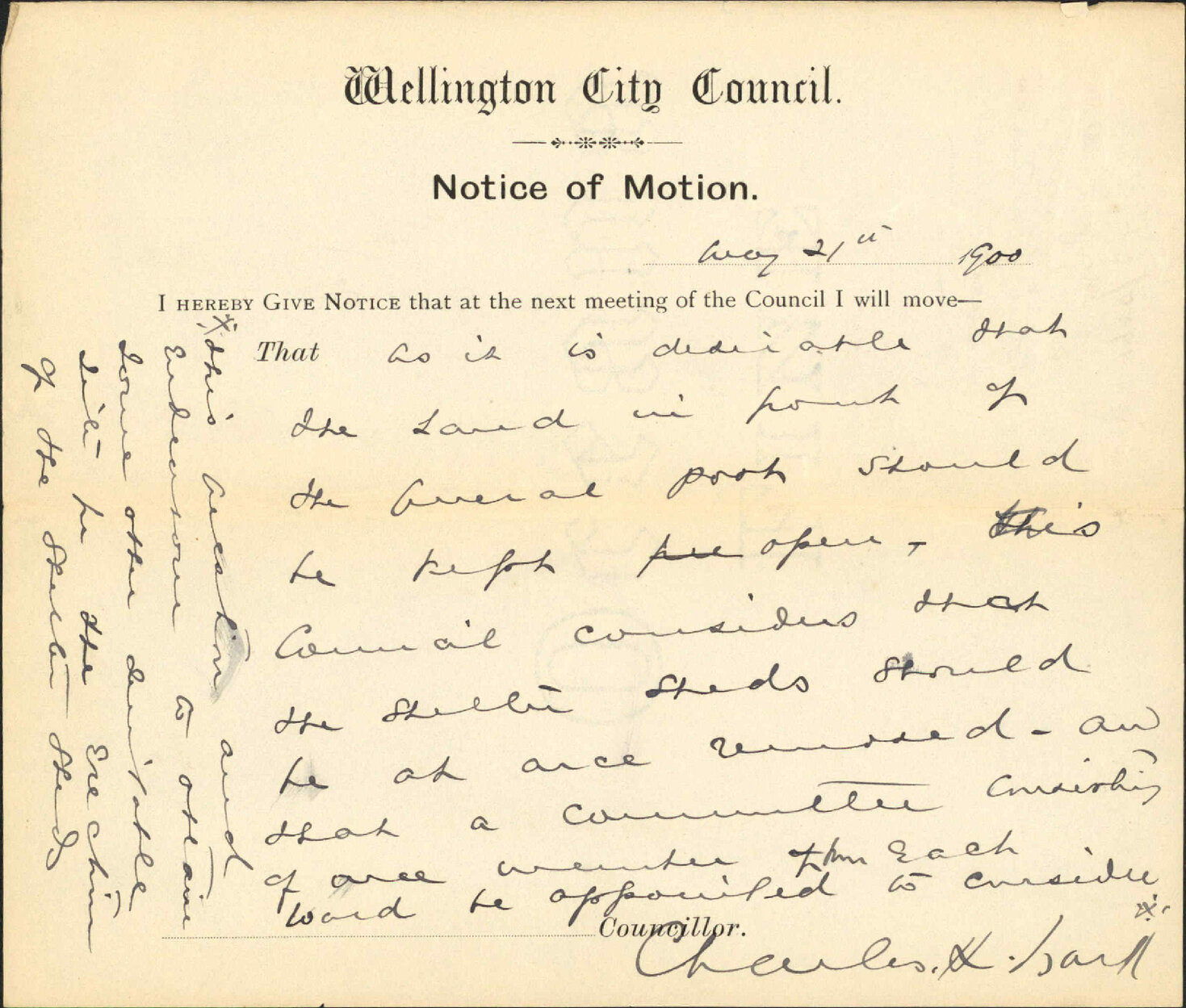 Notice of motion regarding shelter sheds - Councillor Izard