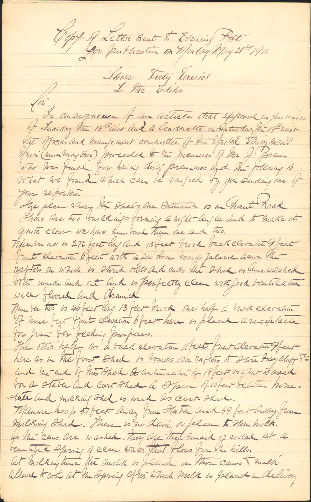 Mr John Breen's dairy - United Dairymen's Union