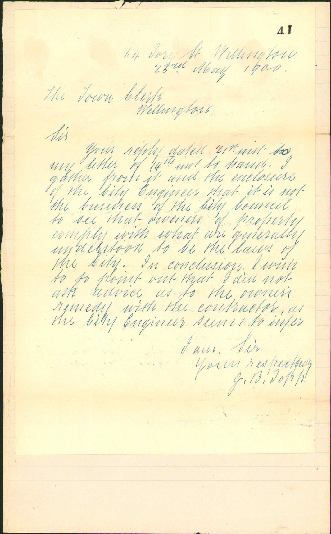 Further regarding his matter (1900/783) - J B Topp