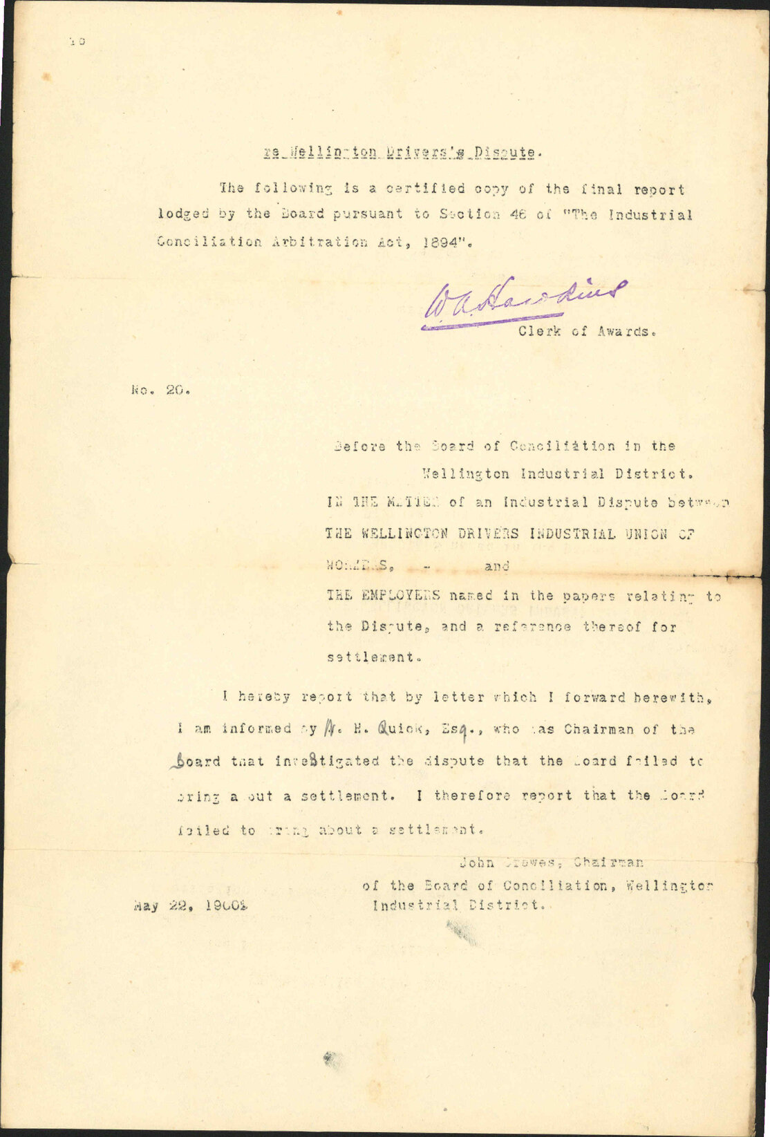 Dispute with Drivers' Union - Conciliation Board