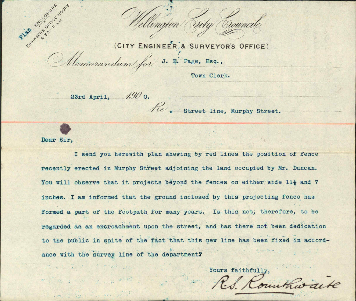 Street line, Murphy Street - City Engineer