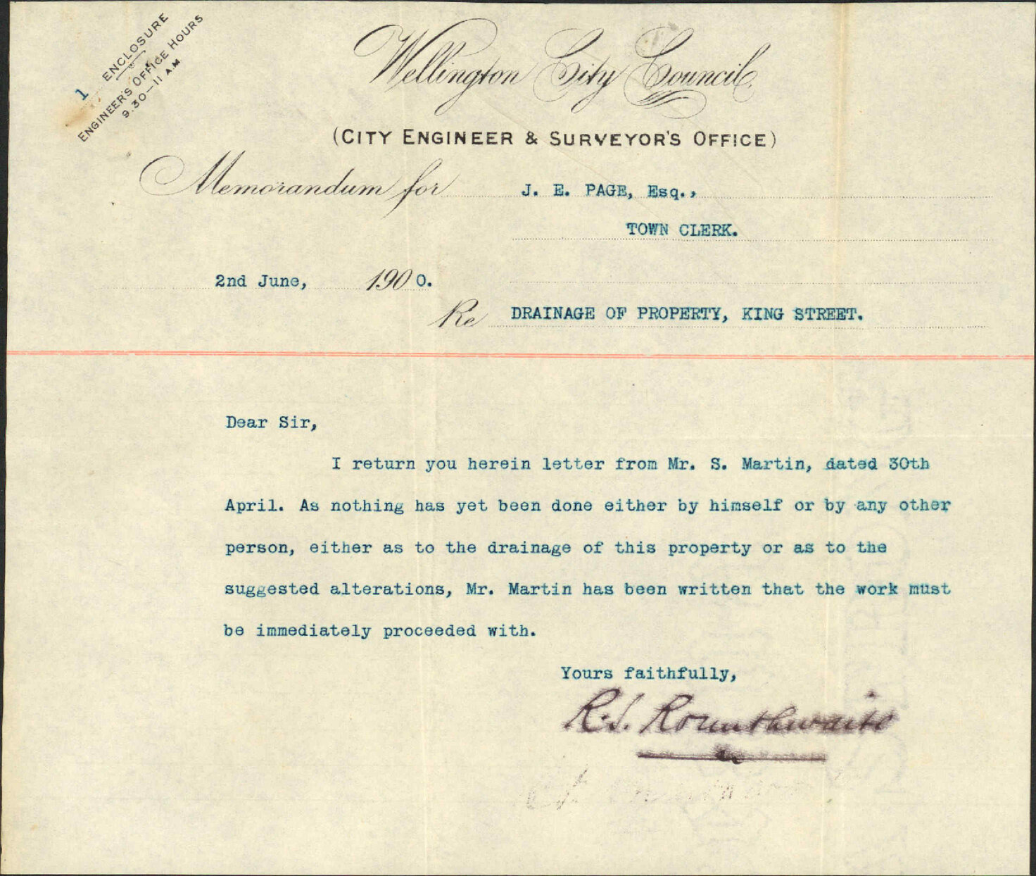 Drainage at his property, King Street - Samuel Martin