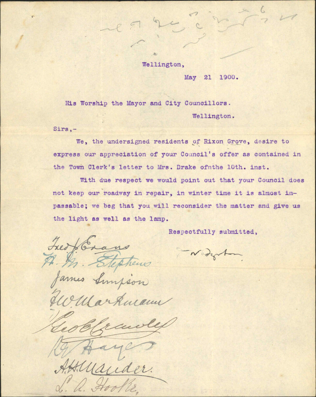 Further regarding lamp at Rixon Grove - Mrs Drake and others