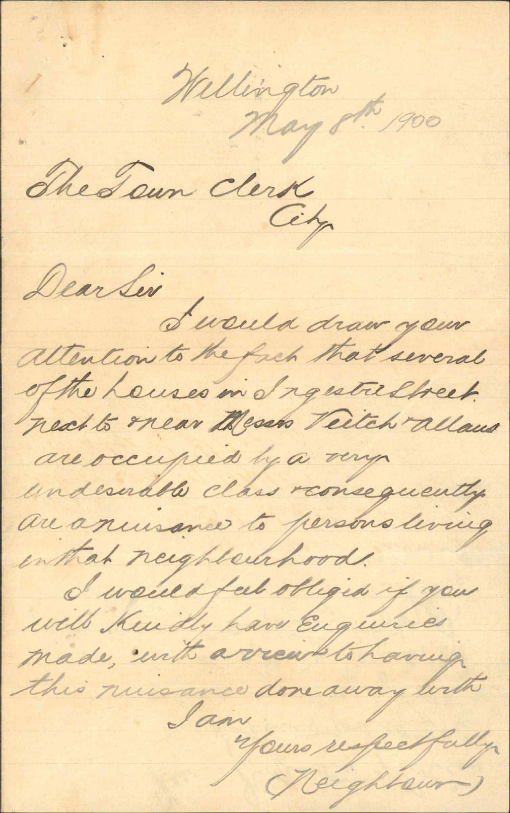 Disorderly house in Ingestre Street - Inspector of Police