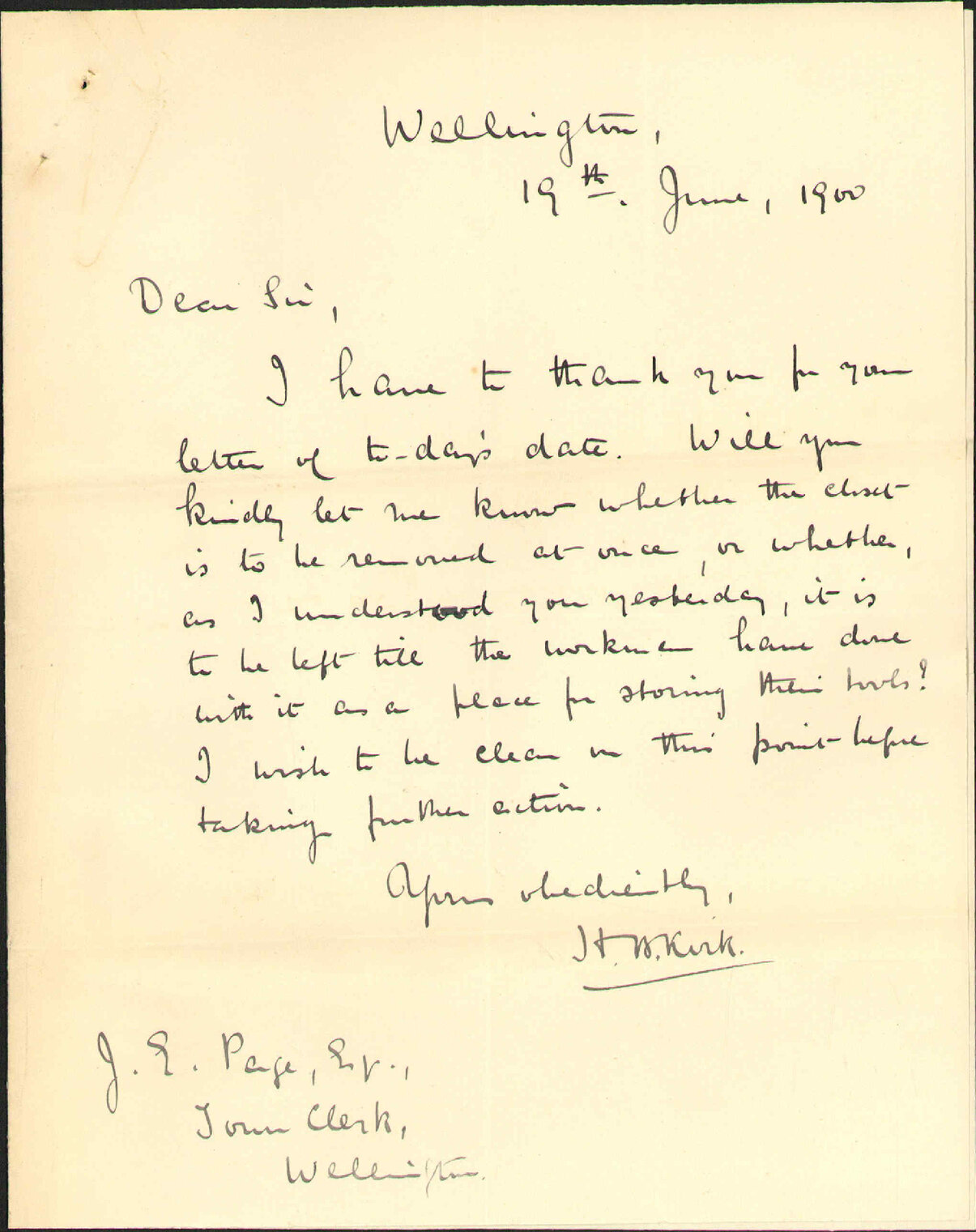 Complaint regarding deposit of old material - H B Kirk