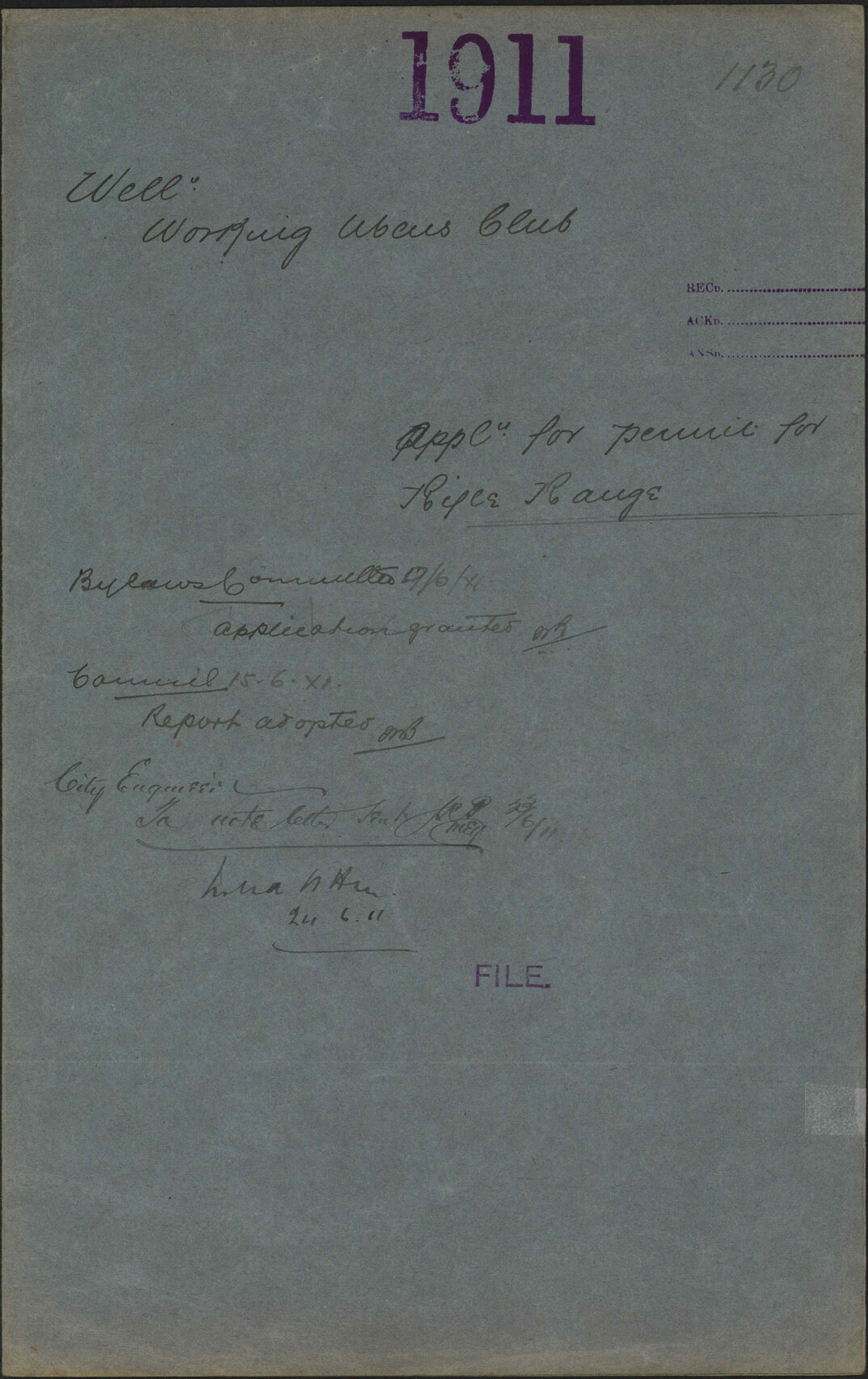 Application for permit for rifle range - Wellington Working Mens Club