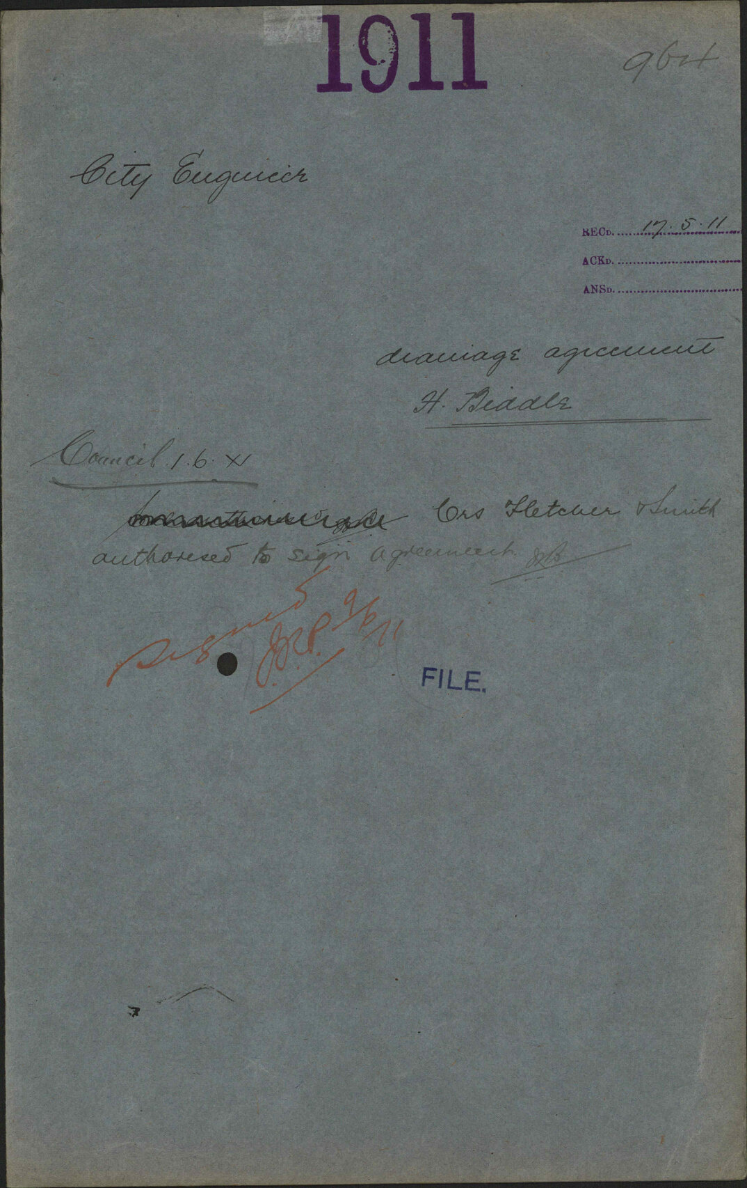 Drainage agreement, H Biddlel - City Engineer