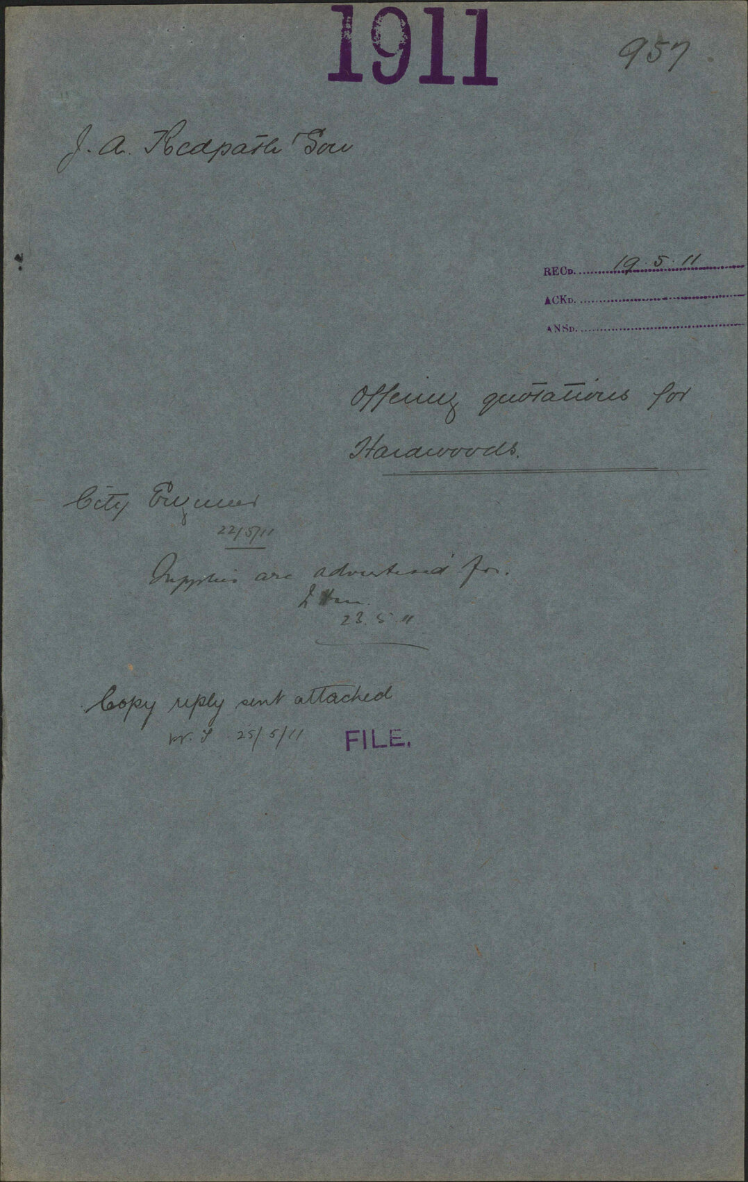 Offering quotations for hardwoods - J A Redpath and Son