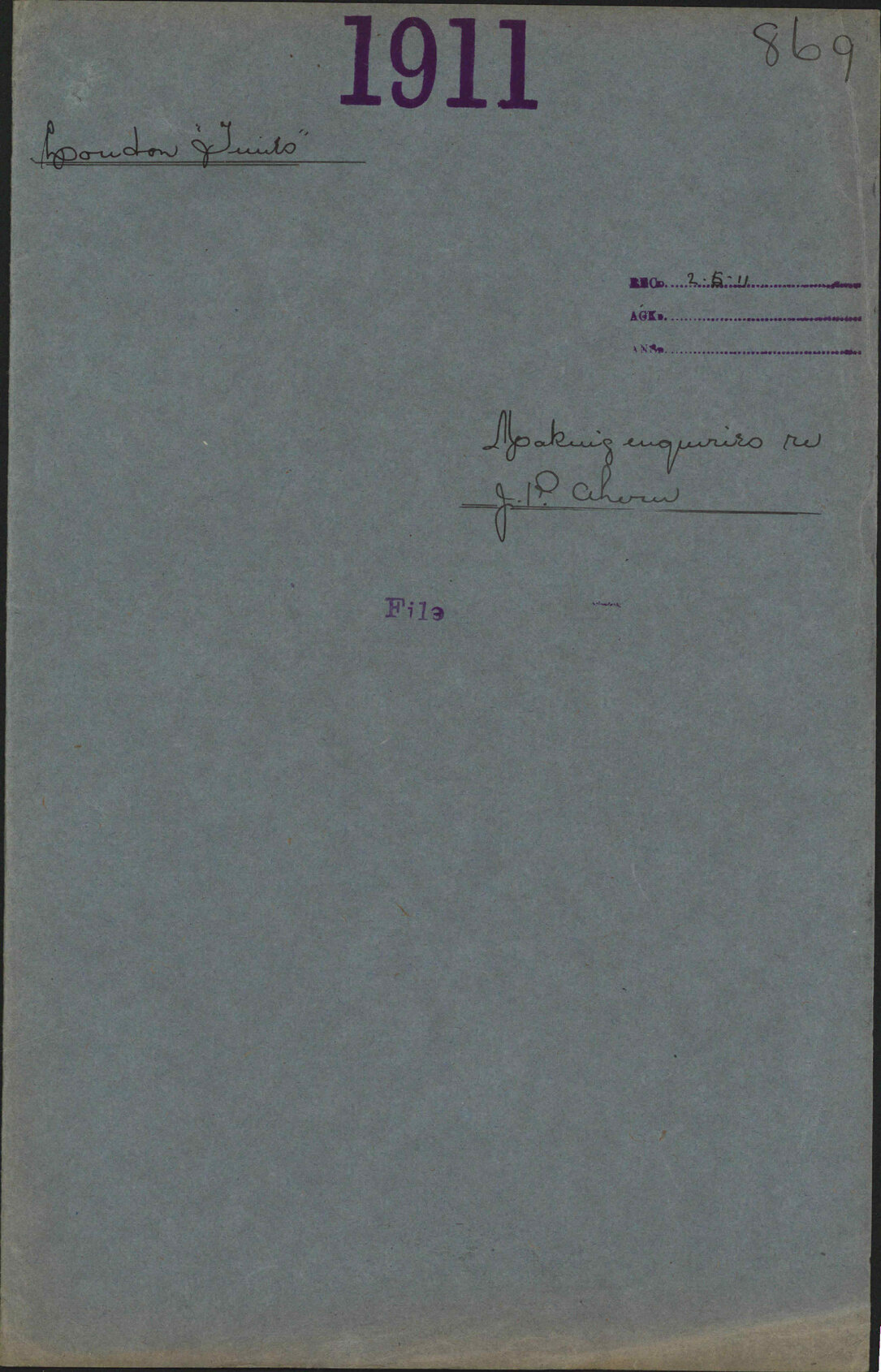 Making enquiries re J P Ahern - London 'Times'
