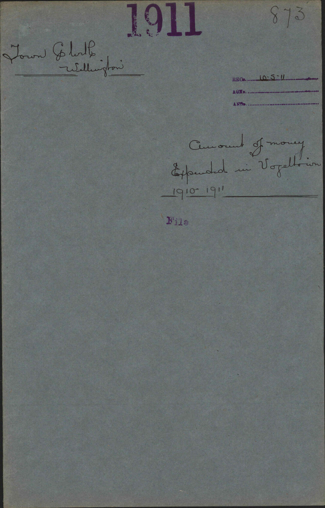Amount of money expended in Vogeltown 1910-11 - Town Clerk, Wellington